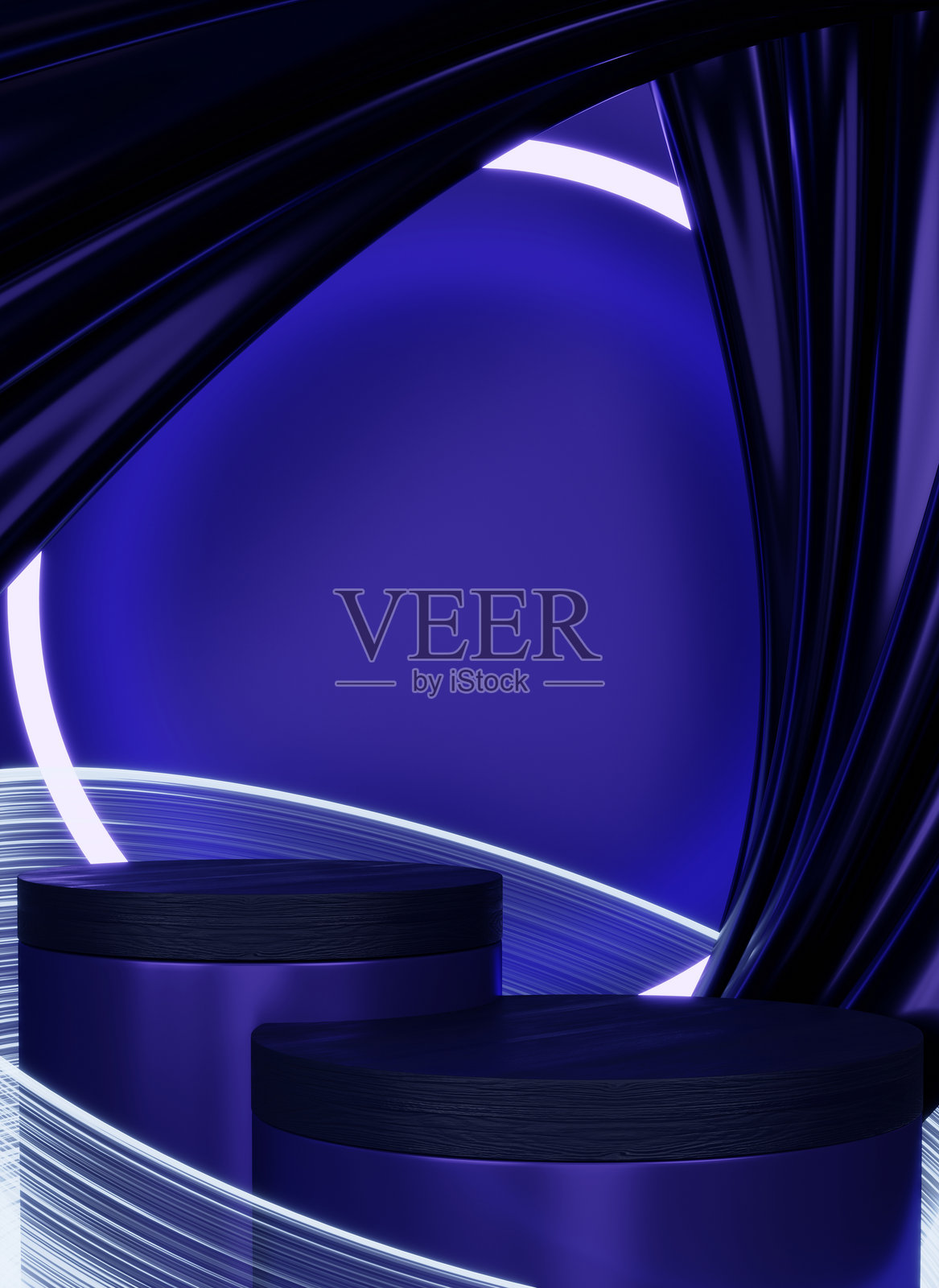 深蓝色几何背景,日本风格的蓝色讲台概念,3D渲染照片摄影图片