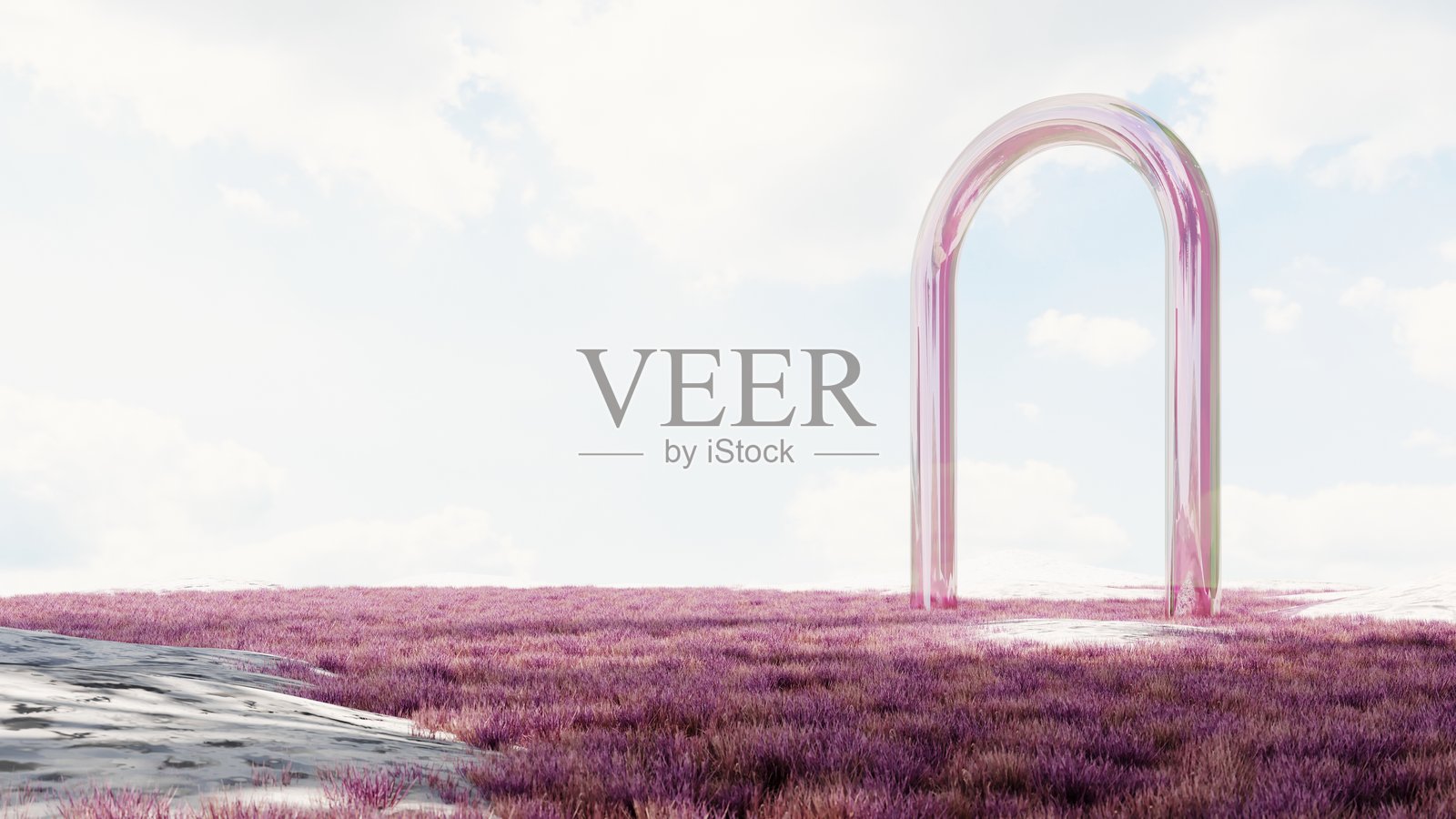 超现实景观的3d渲染与彩色草和沙子。幻想的世界,未来的幻想形象。照片摄影图片