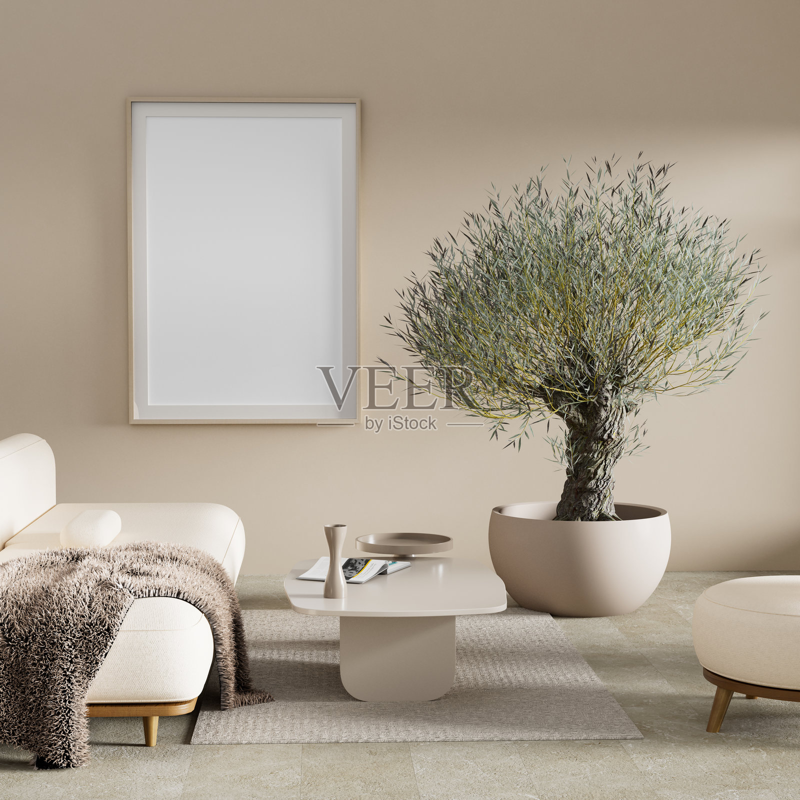 现代日本风格的室内设计。现代,极简的客厅设计。三维演示照片摄影图片