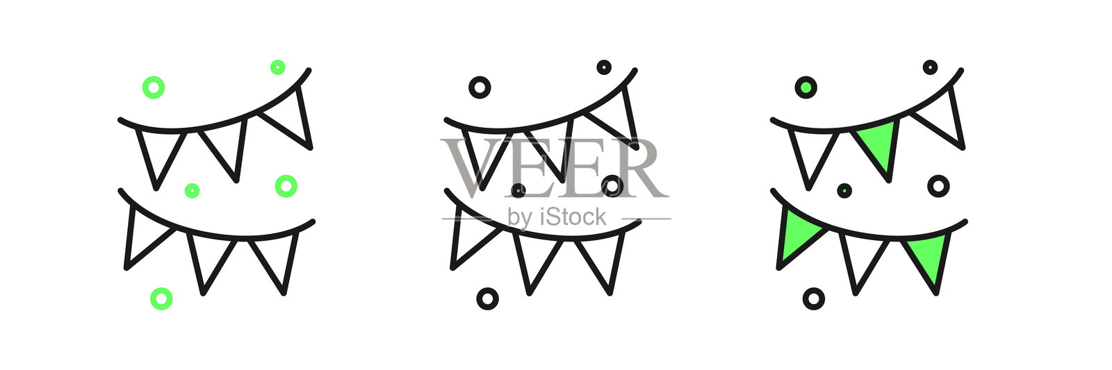 派对彩旗图标,独立于白色背景的节日花环。用于生日庆祝、节日和集市装饰的彩旗。矢量图。插画图片素材