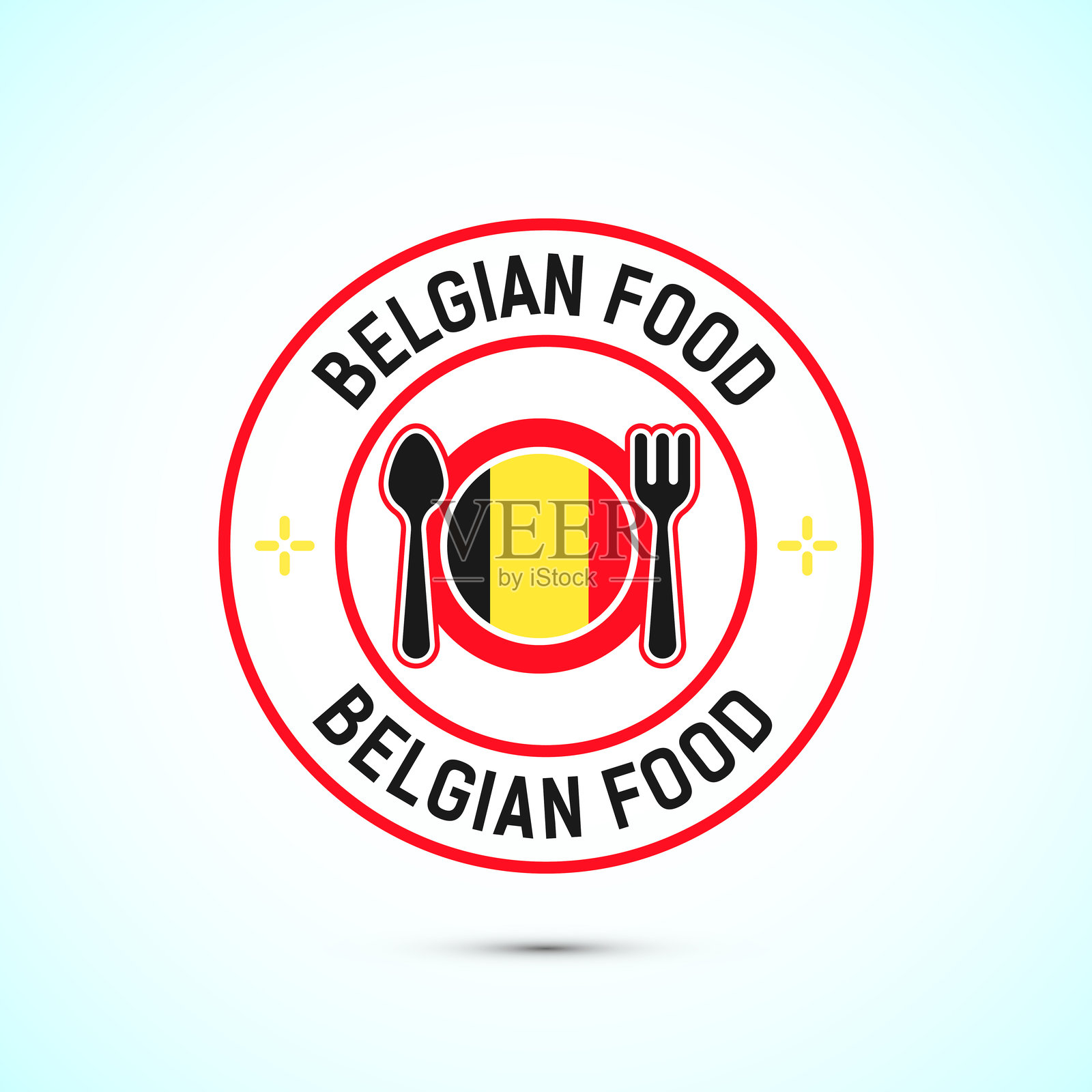 比利时美食图标徽章,带有国旗,适合餐饮业使用插画图片素材