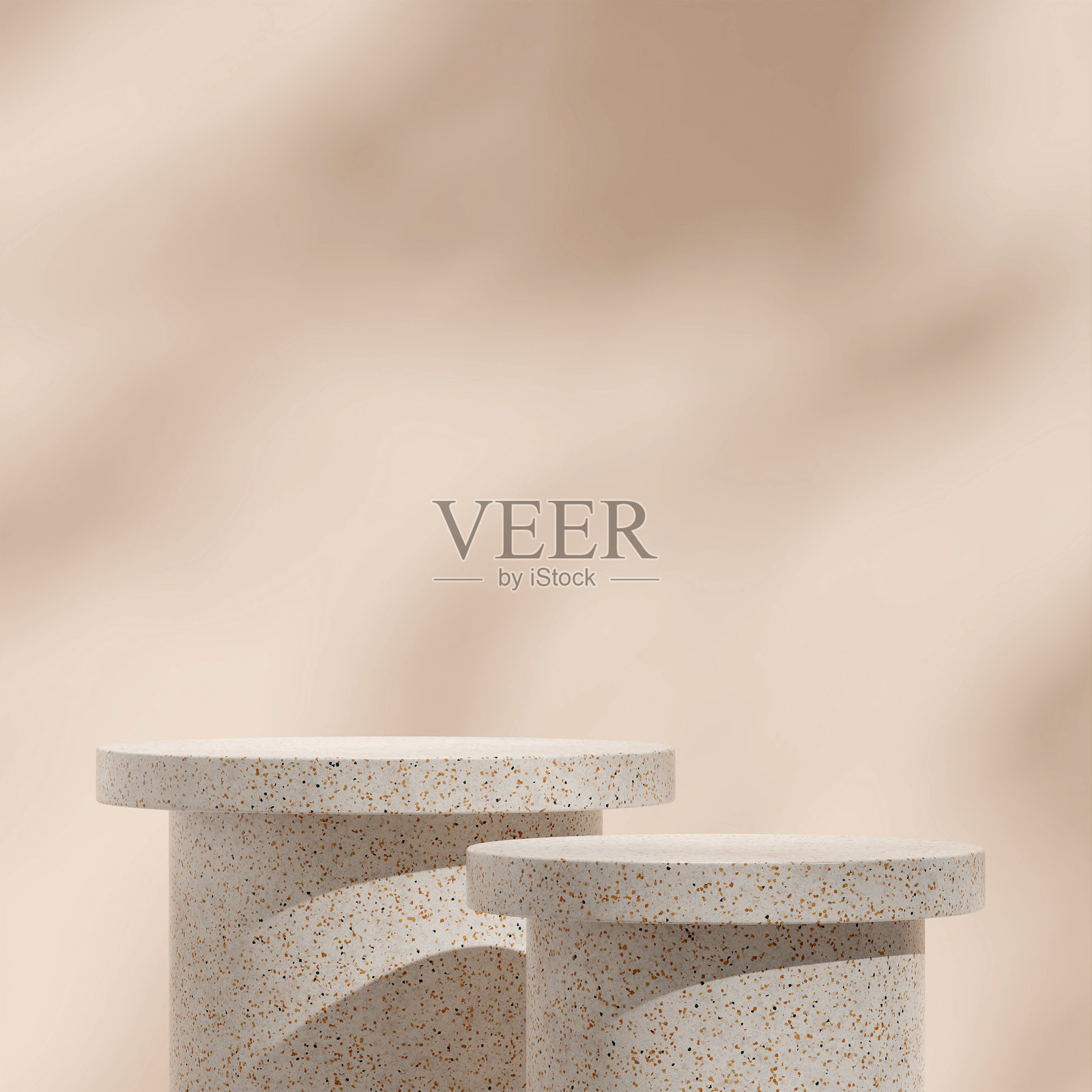 自然的3D渲染马赛克讲台模板,方形背景带墙影照片摄影图片