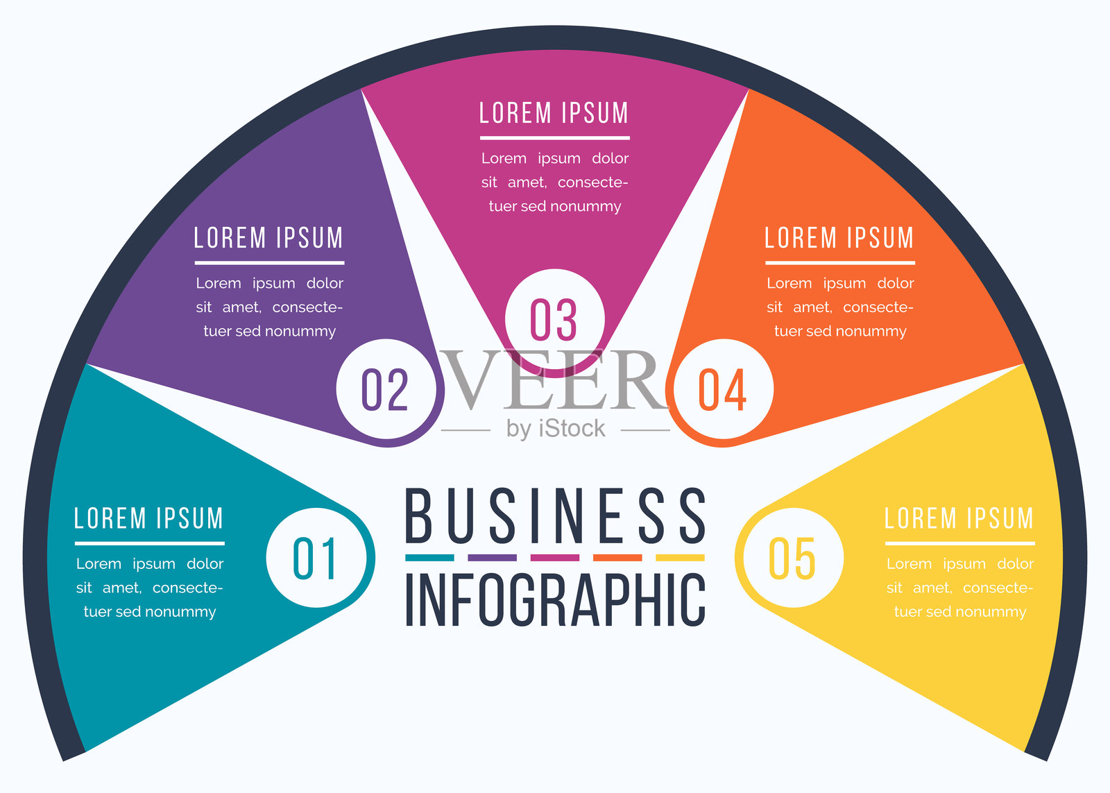 信息图表商业设计五个步骤、对象、元素或选项商业信息模板插画图片素材