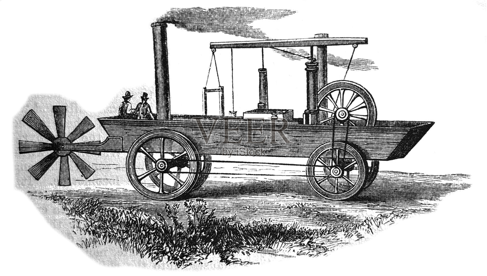 古董插图 - 埃文斯的机车 - 火车引擎插画图片素材