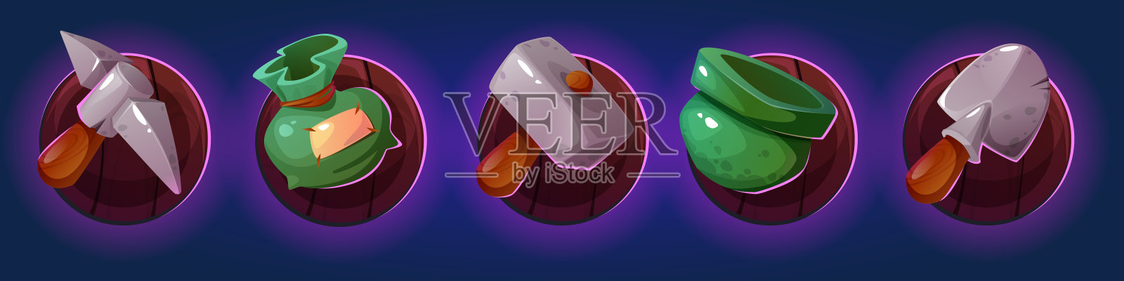 农场或矿山工具和设备游戏图标插画图片素材