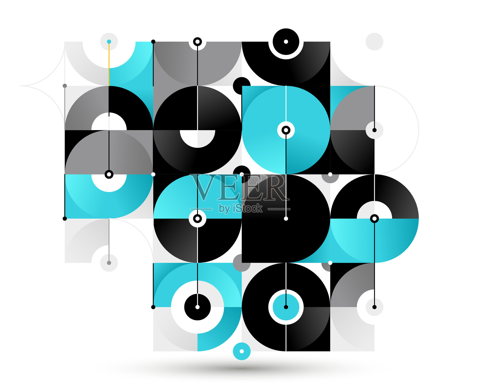 抽象几何图案矢量背景,网络和数字数据组合,工程草图风格图案,科技风格引擎形状。插画图片素材