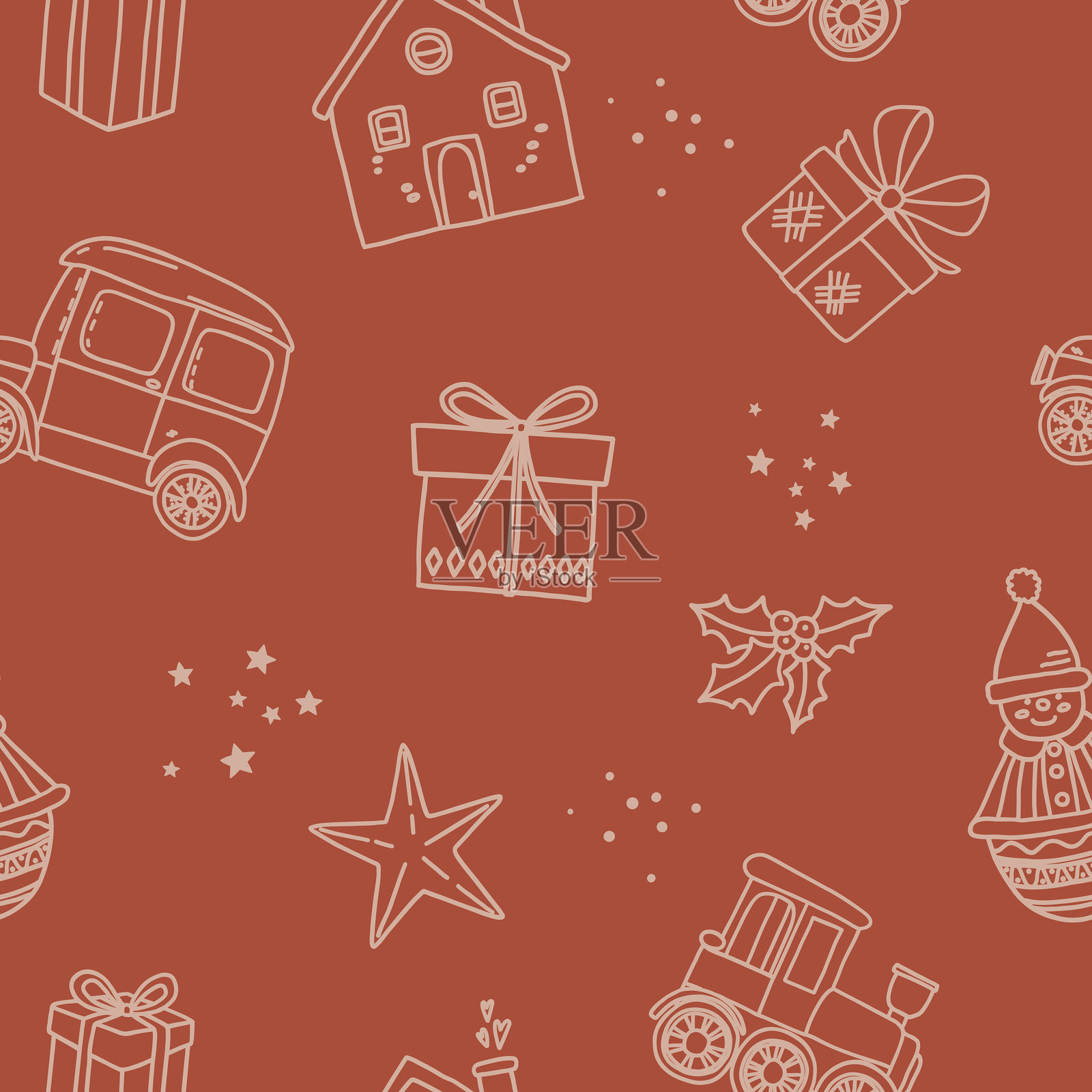 圣诞节线条艺术无缝图案。矢量背景插画图片素材