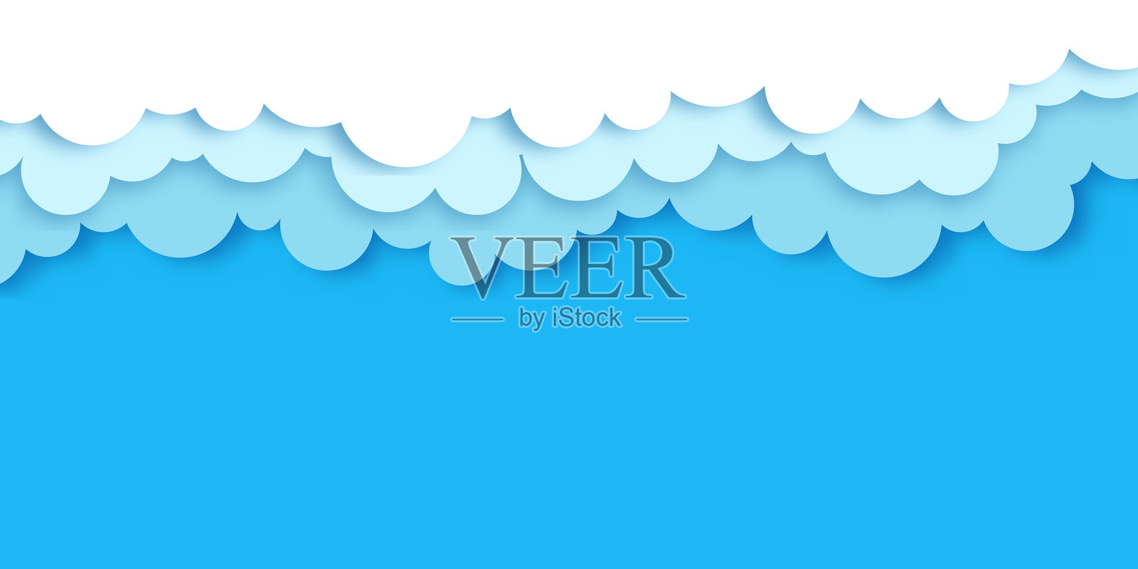 蓝色背景上的纸剪云朵风格边框框架插画图片素材