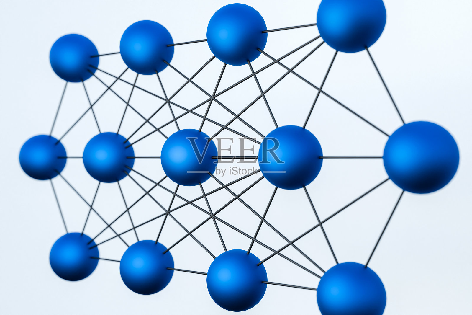 连接的蓝色球体,抽象设计,模型,网络。圆形,几何。照片摄影图片
