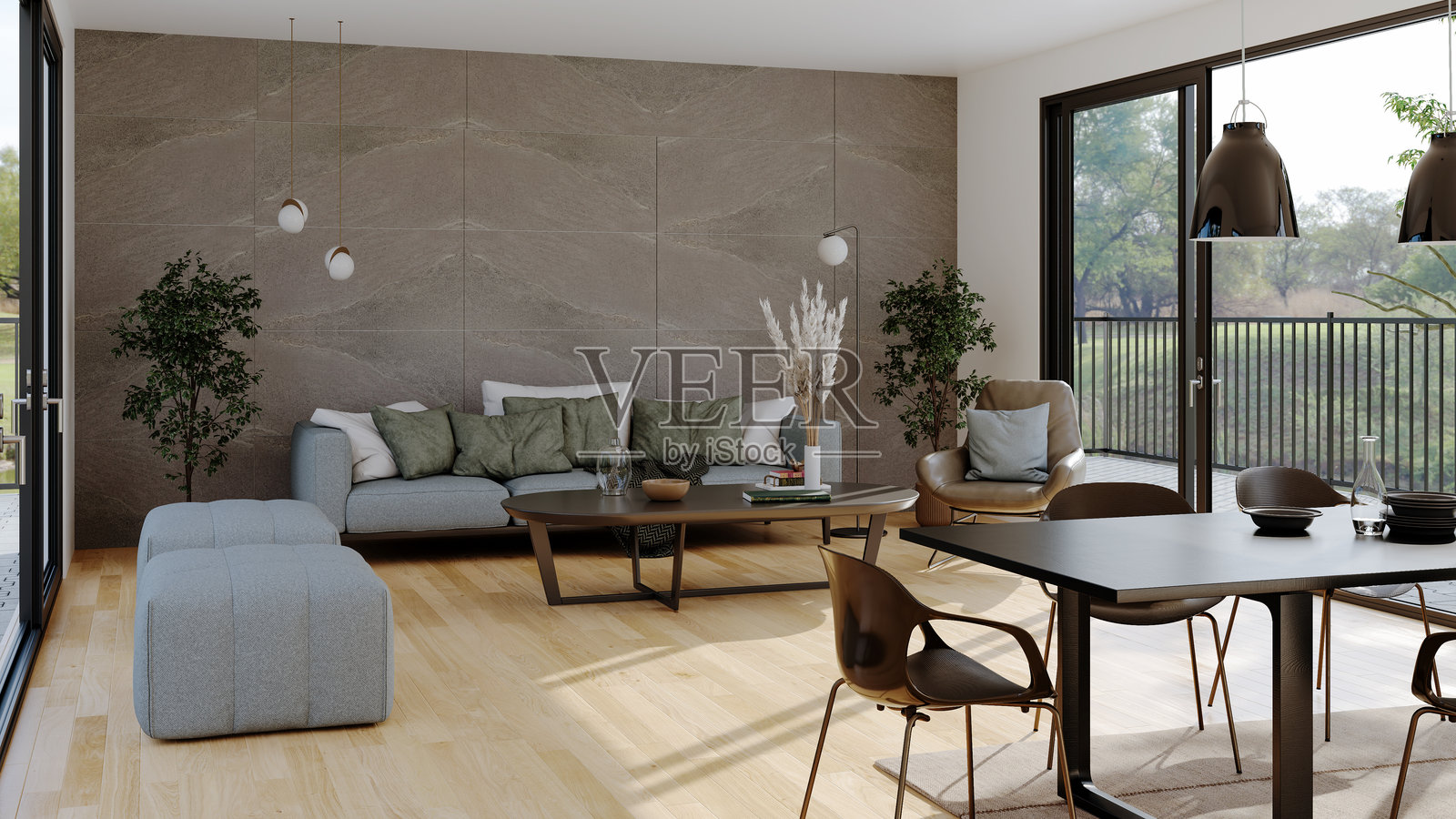 大型奢华现代明亮室内客厅模型插图3D渲染图像照片摄影图片