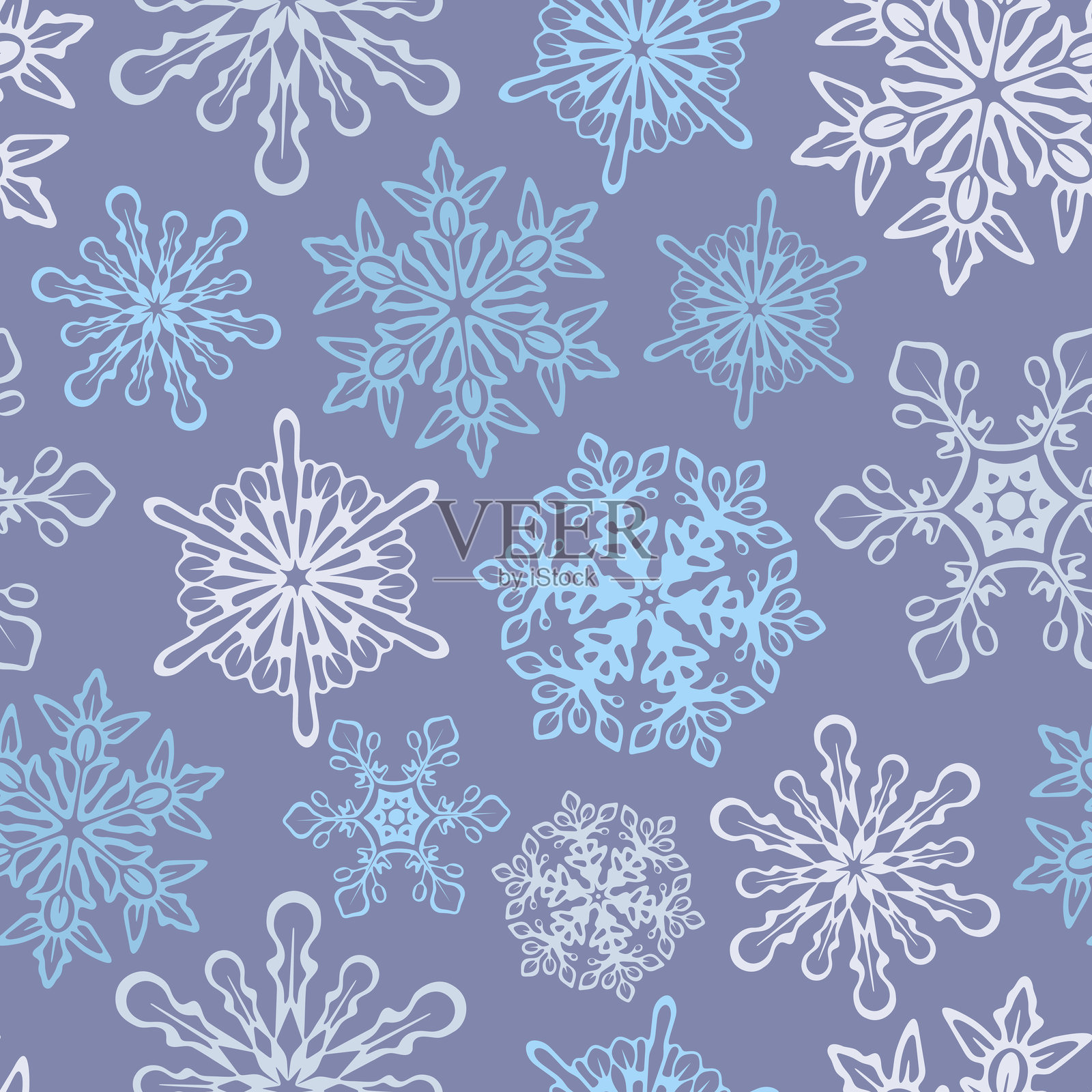 蓝色雪花图案设计插画图片素材