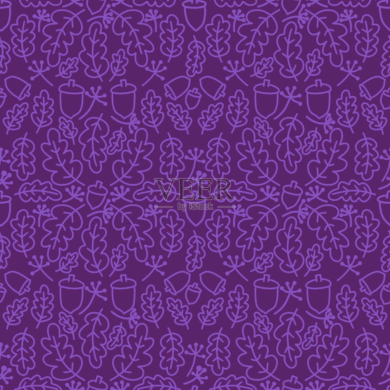 无缝秋季印花,带有橡树和橡果图案,适用于面料和纺织品插画图片素材