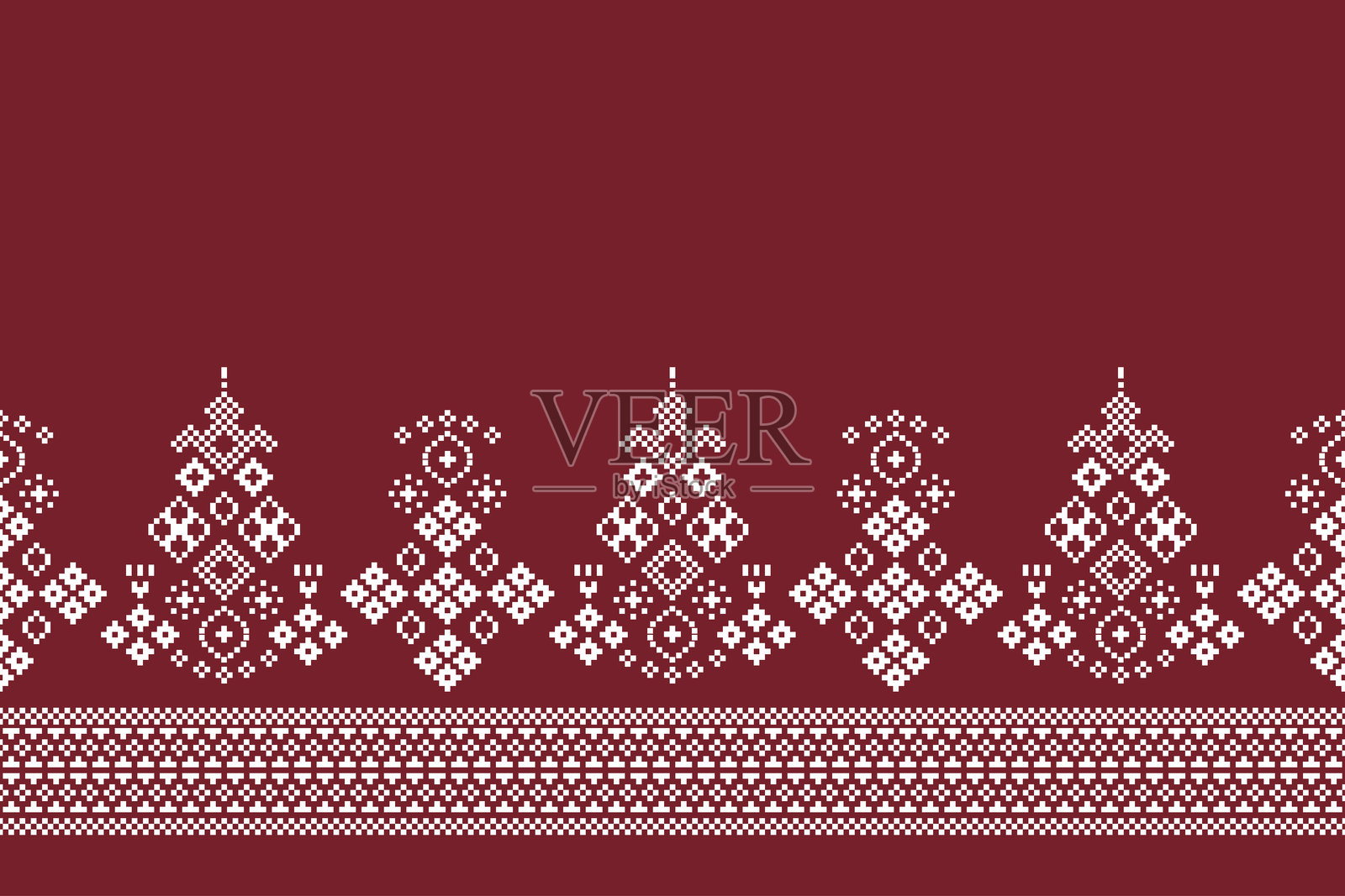 民族图案传统风格伊卡特几何织物图案十字绣。刺绣民族东方像素红色背景。抽象,矢量,插图。插画图片素材