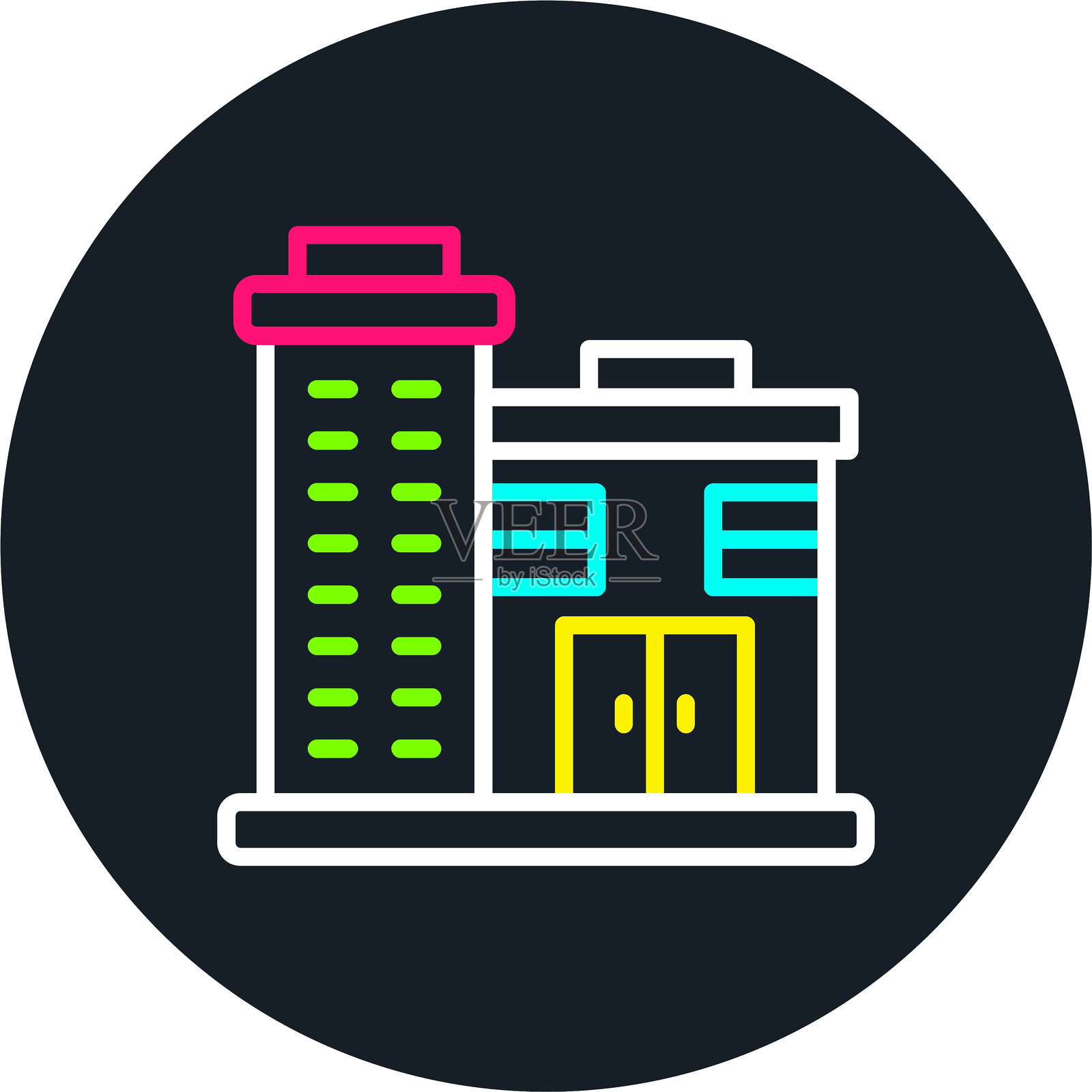 多色图标的办公大楼线条插画图片素材