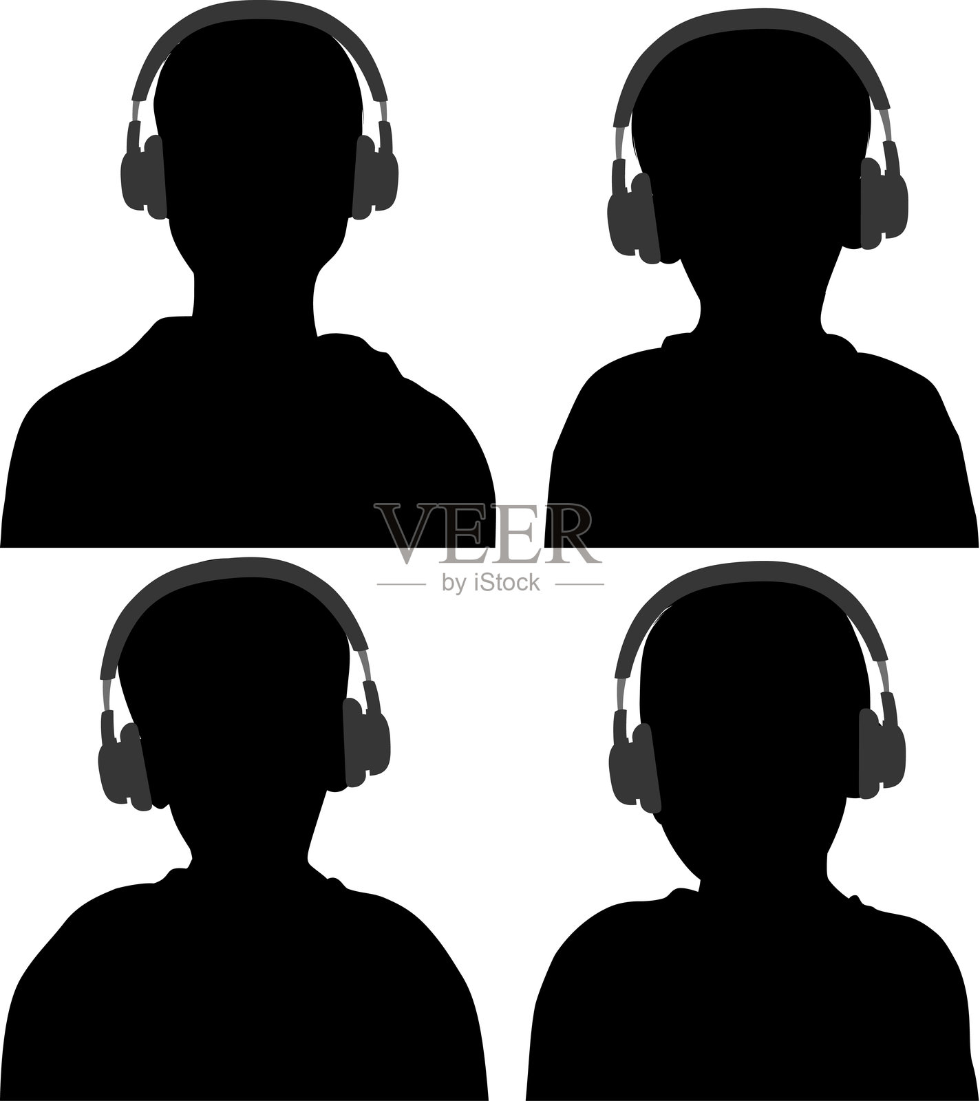 戴着耳机的儿童剪影插画图片素材