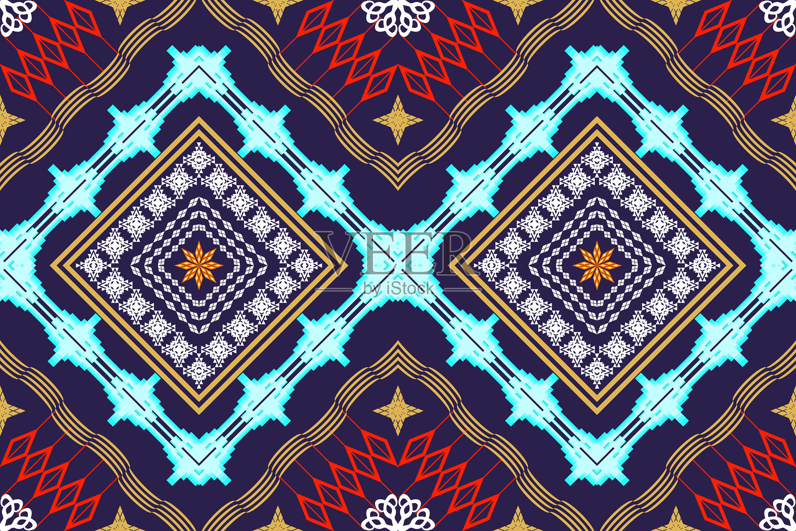 阿兹特克刺绣风格的民族图案。几何伊卡特东方传统艺术图案。插画图片素材