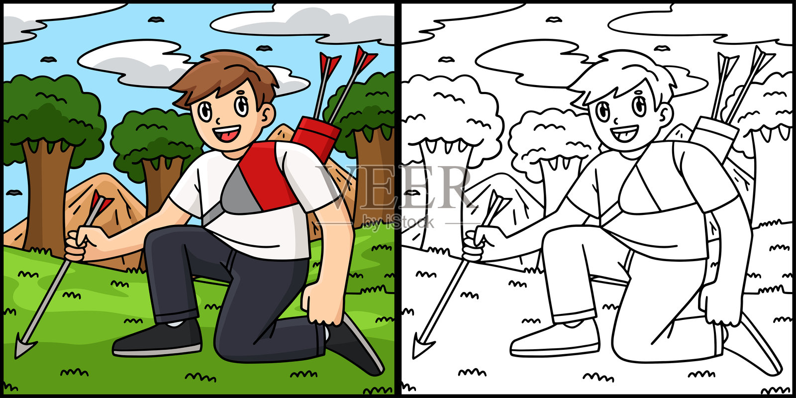 弓箭手捡箭的插图插画图片素材