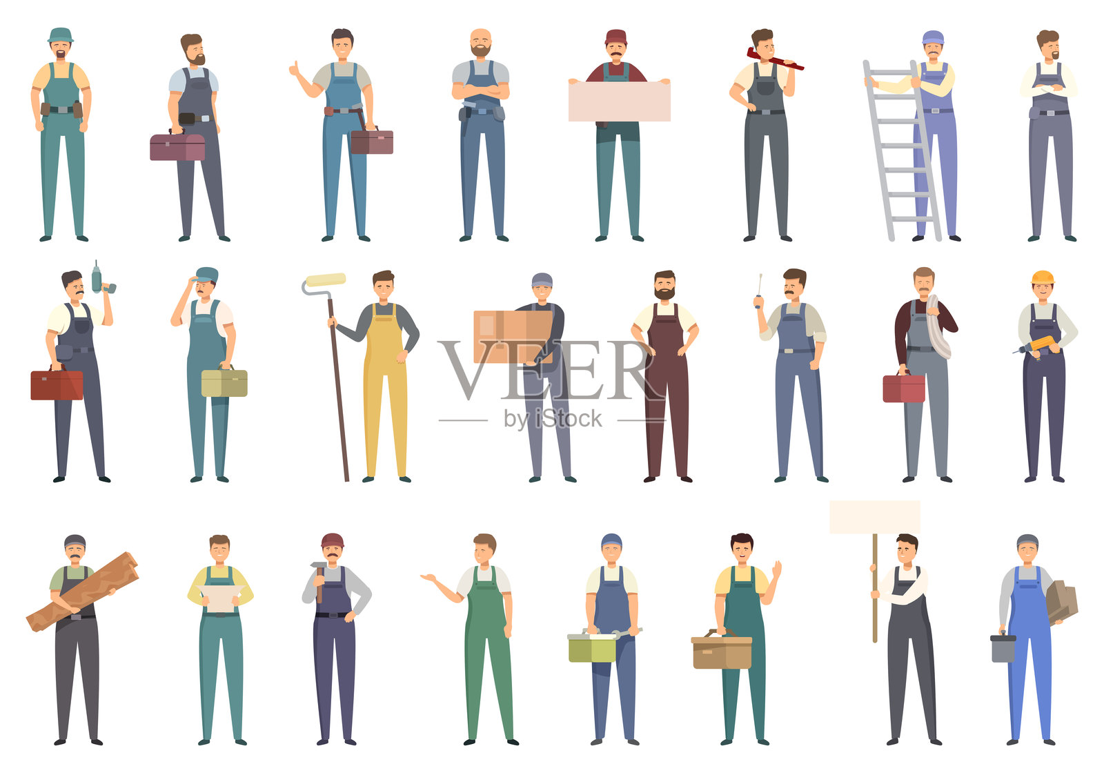 手工服务图标集 卡通矢量 工人插画图片素材