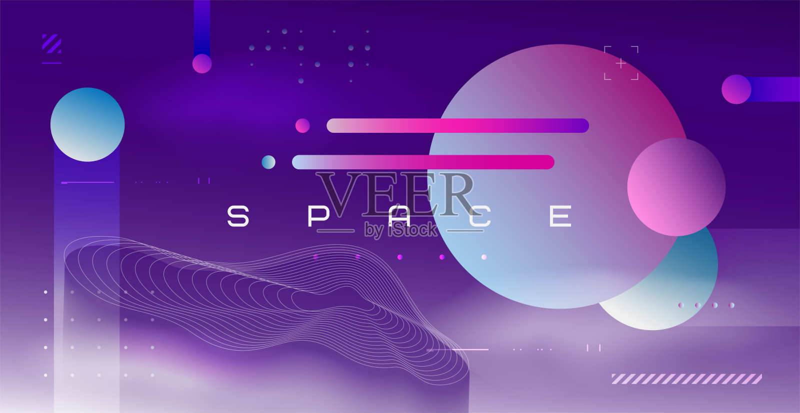 太空、行星和银河的矢量插图,适用于海报、横幅或背景。未来、科幻和天文学的抽象画作。插画图片素材