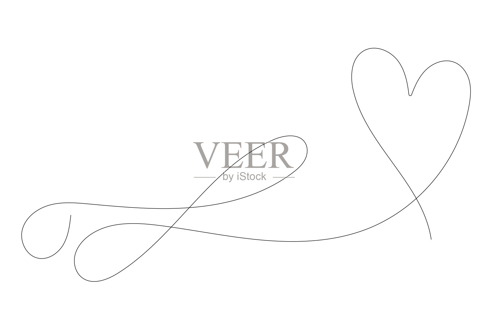 线条艺术波浪心形图标。浪漫的极简黑色轮廓剪影。情人节或婚礼贺卡背景。商店广告装饰壁纸一个连续线条绘制的元素。插画图片素材