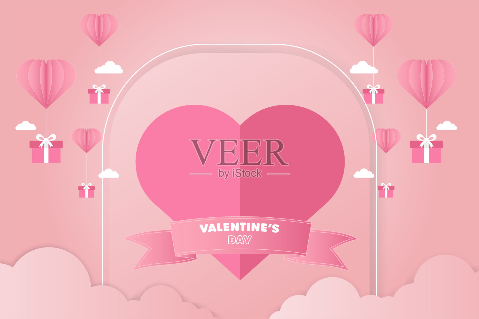 情人节横幅模板,纸质风格,留有文本空间,可用于促销标签。插画图片素材