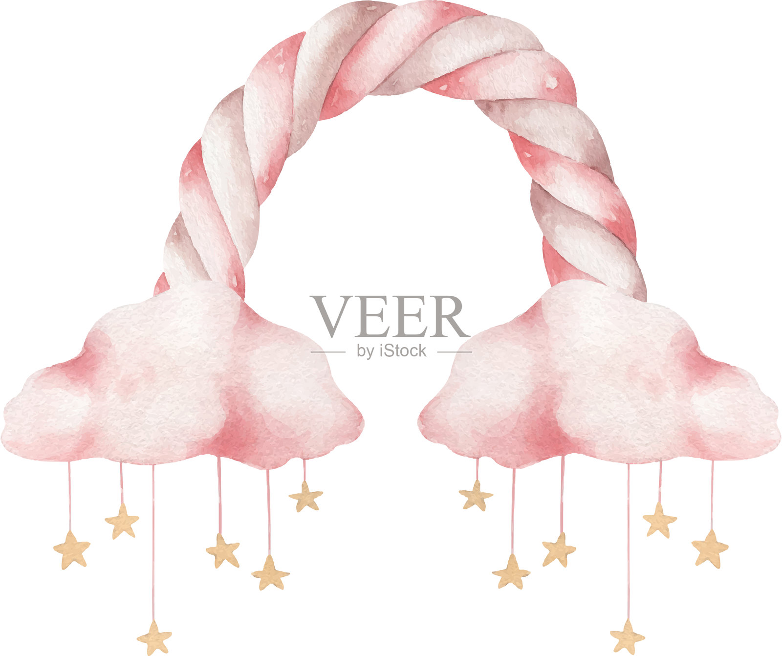 水彩画作品,包含矢量卡通彩虹和云朵。插画图片素材