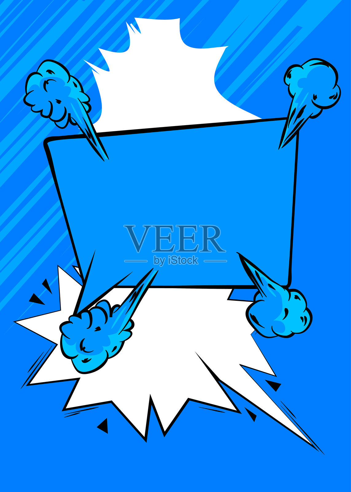 卡通蓝白色,漫画书背景。复古矢量漫画波普艺术设计。插画图片素材