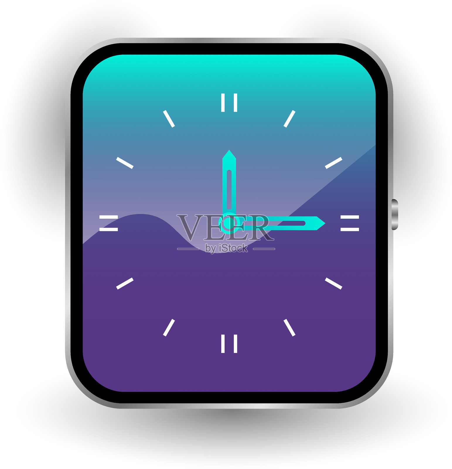 现代简约风格的智能手表显示屏,带渐变时钟设计插画图片素材