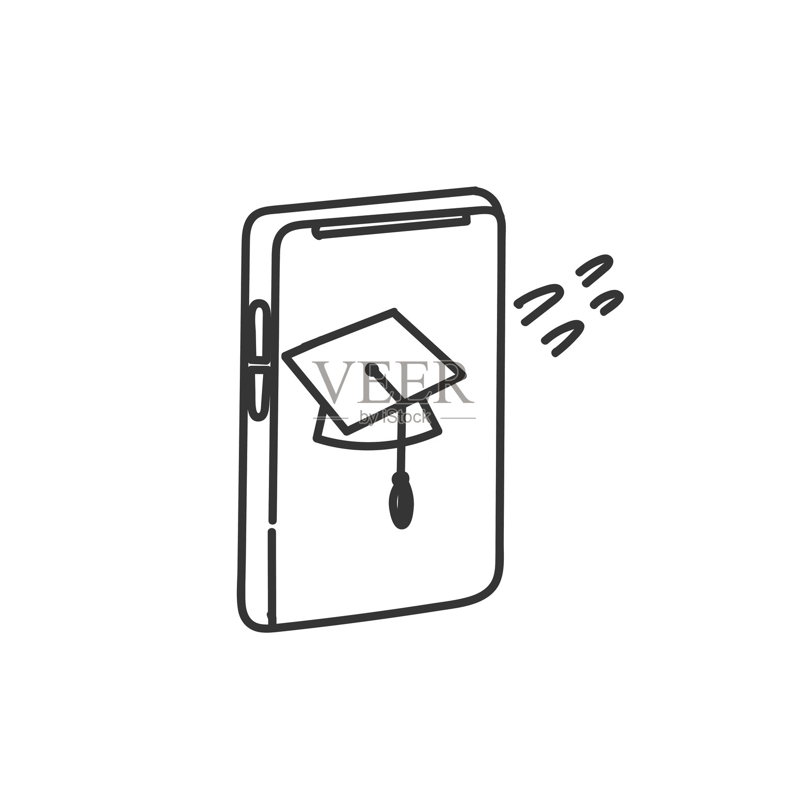 涂鸦风格的手机与毕业帽插图插画图片素材