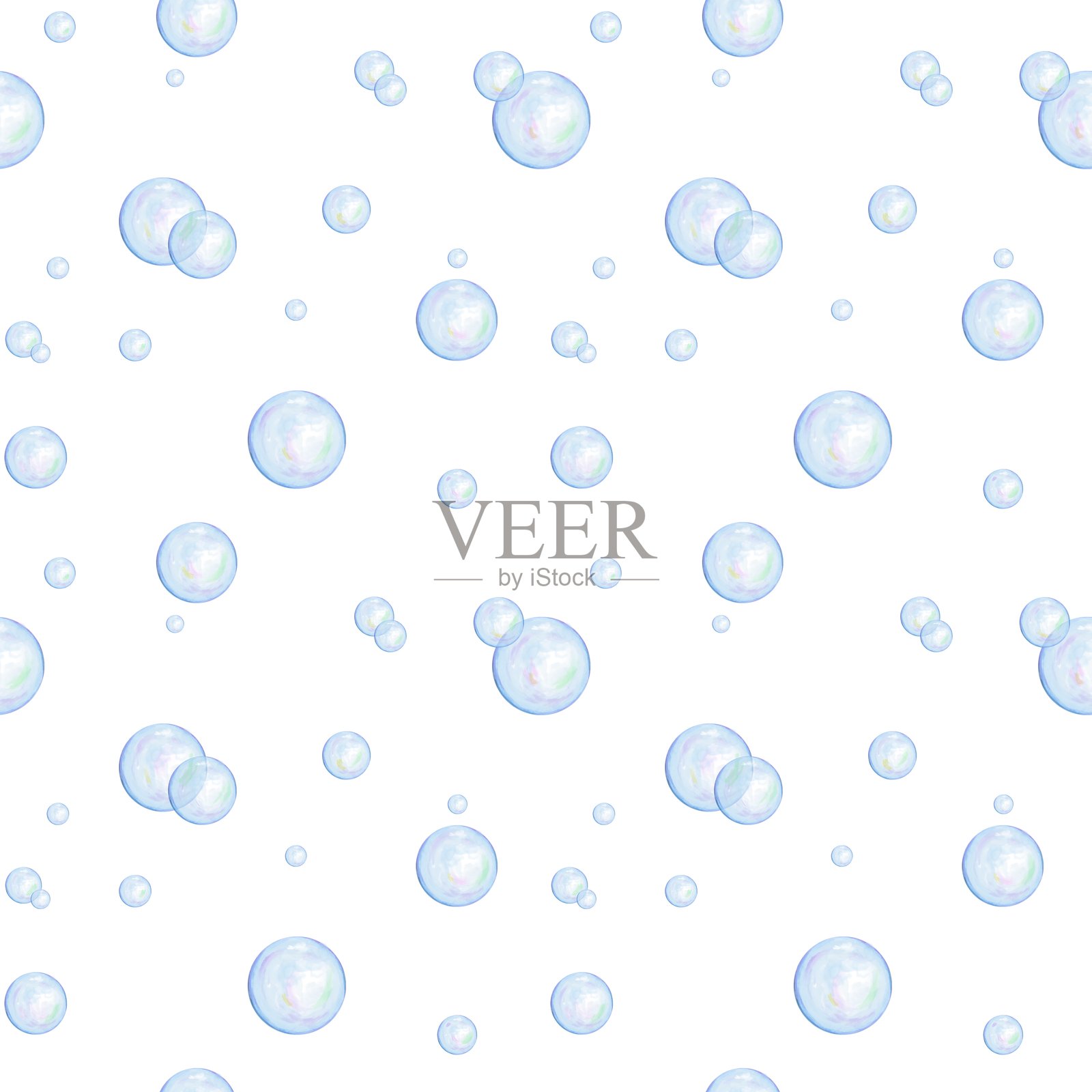 水彩海洋无缝图案,带有海洋气泡元素。插画图片素材