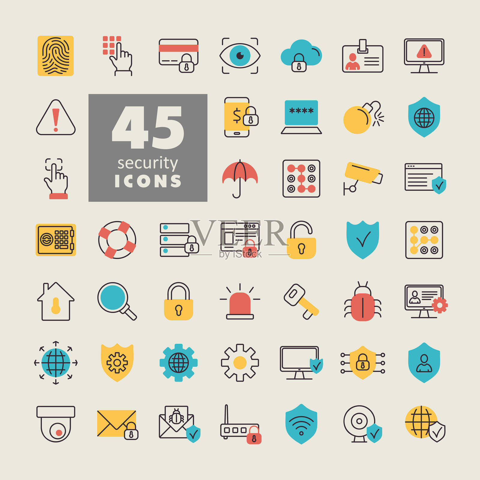 白色背景上的安全矢量图标集插画图片素材