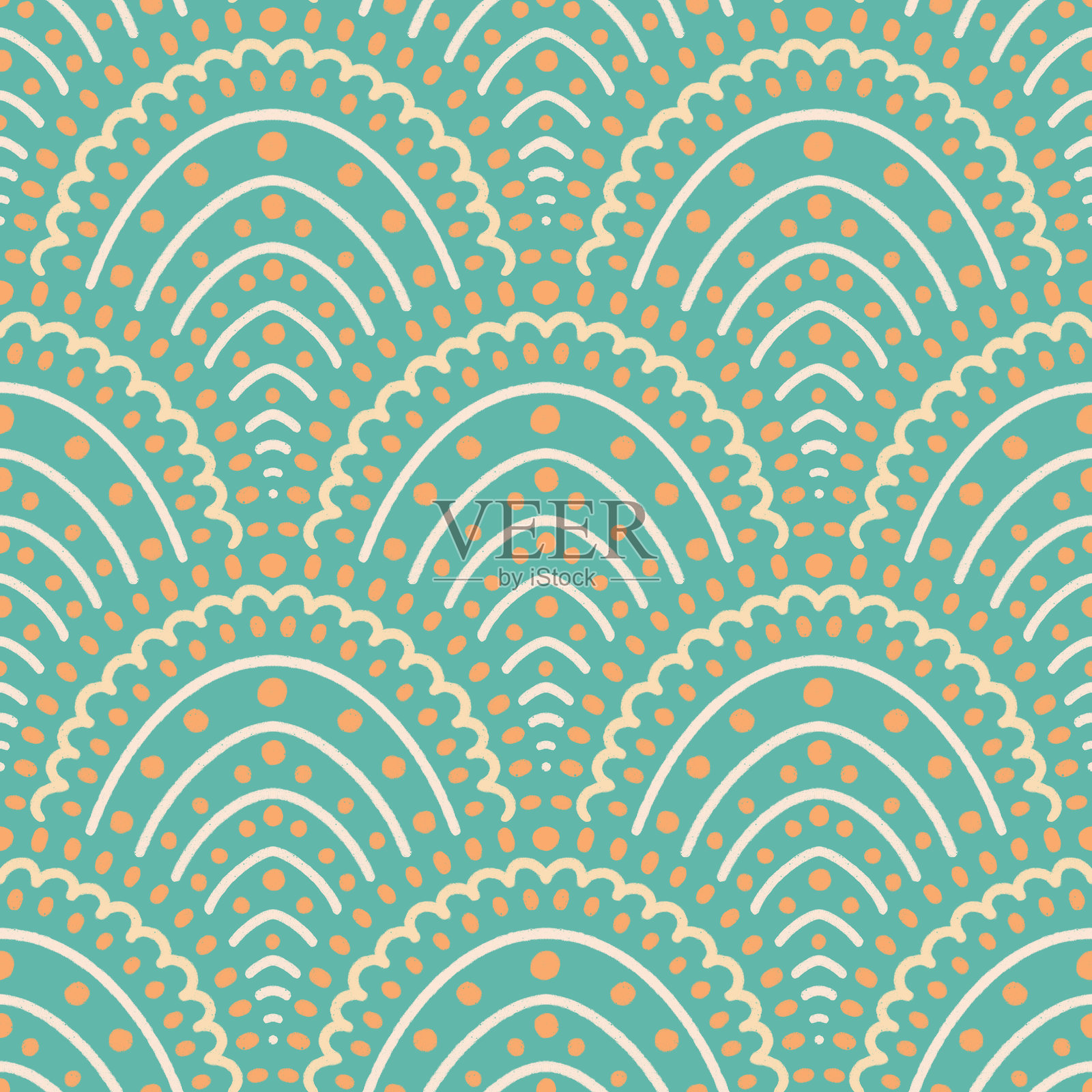 绿色波浪边缘的点状无缝图案插画图片素材