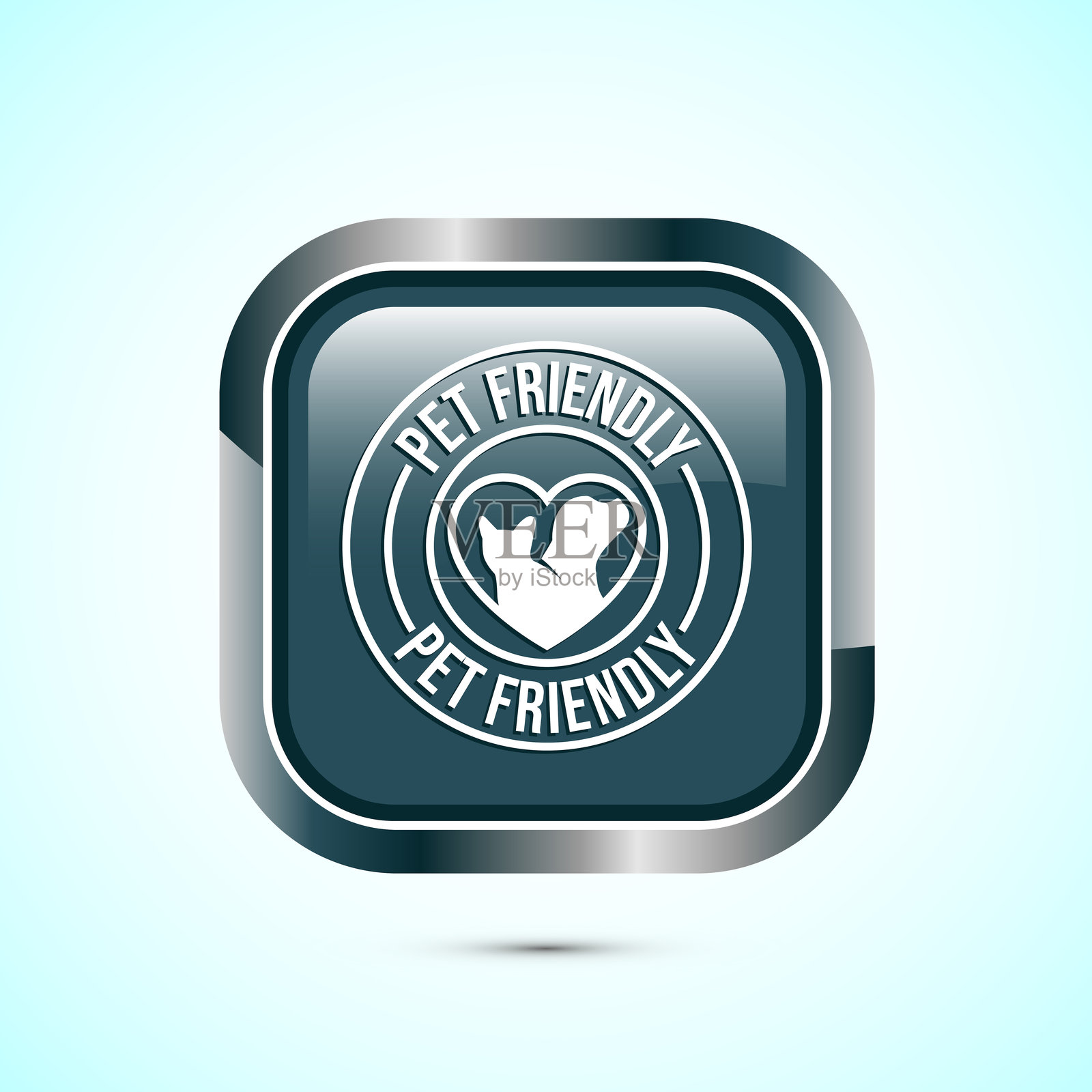 宠物友好图标设计插图,动物友好标签,徽章,标志,符号,灰色方形按钮设计插画图片素材