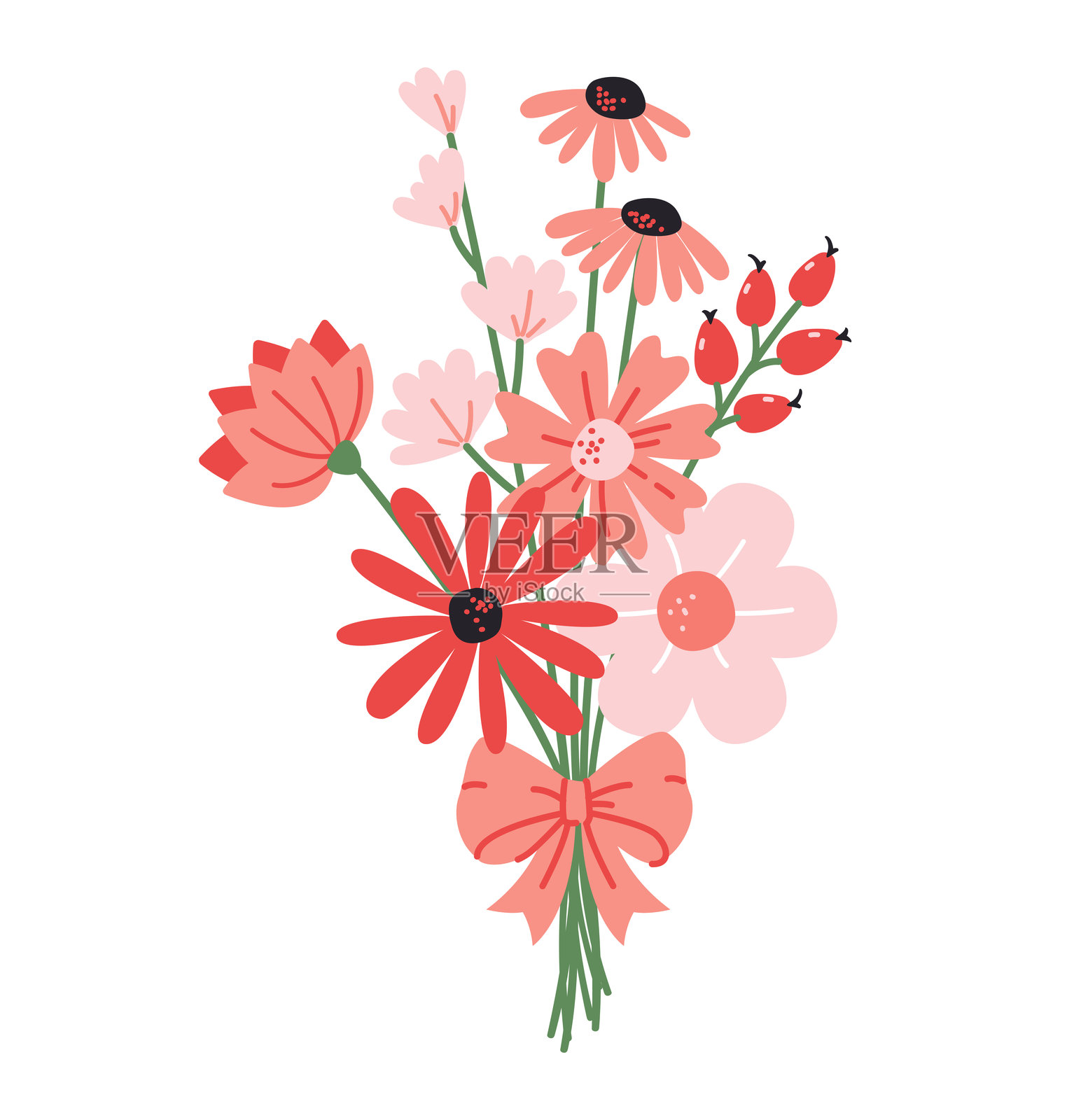 花束和蝴蝶结装饰花卉设计插画图片素材