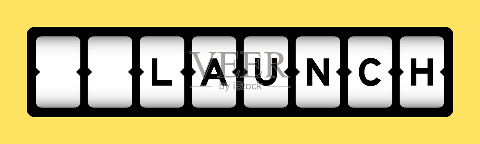 黑色文字“启动”在黄色背景的横幅上插画图片素材