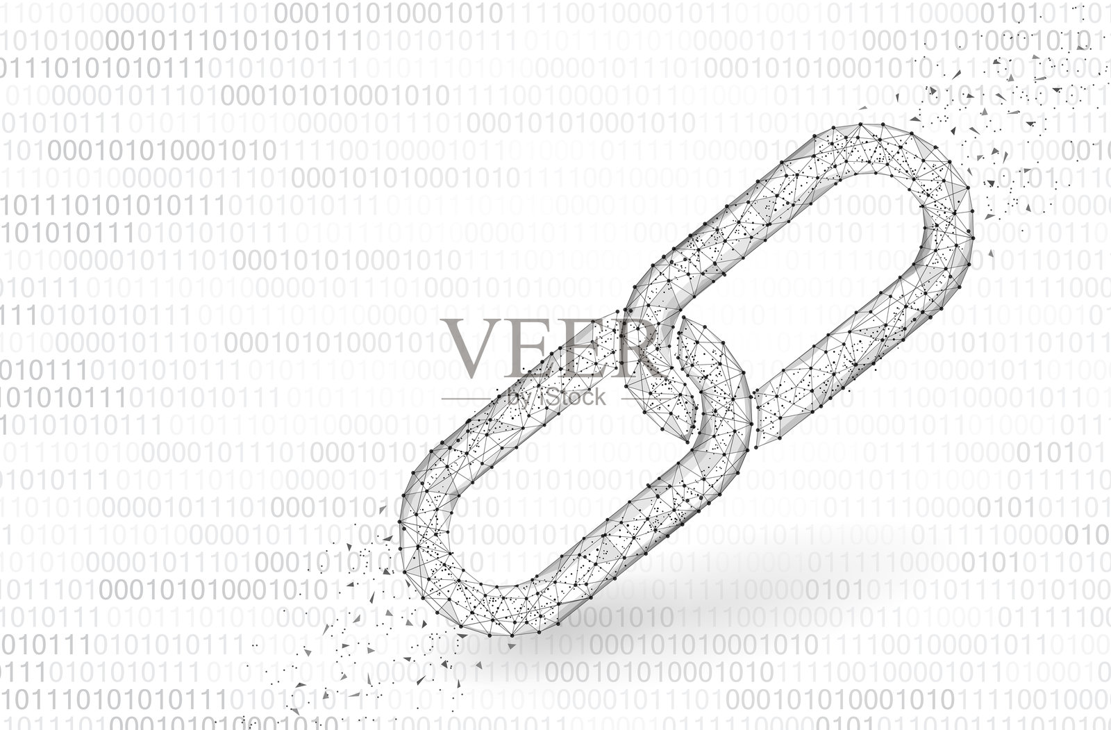 孤立的抽象矢量链。白色背景上的线框链元素。链接保护、区块链技术、合作象征。插画图片素材