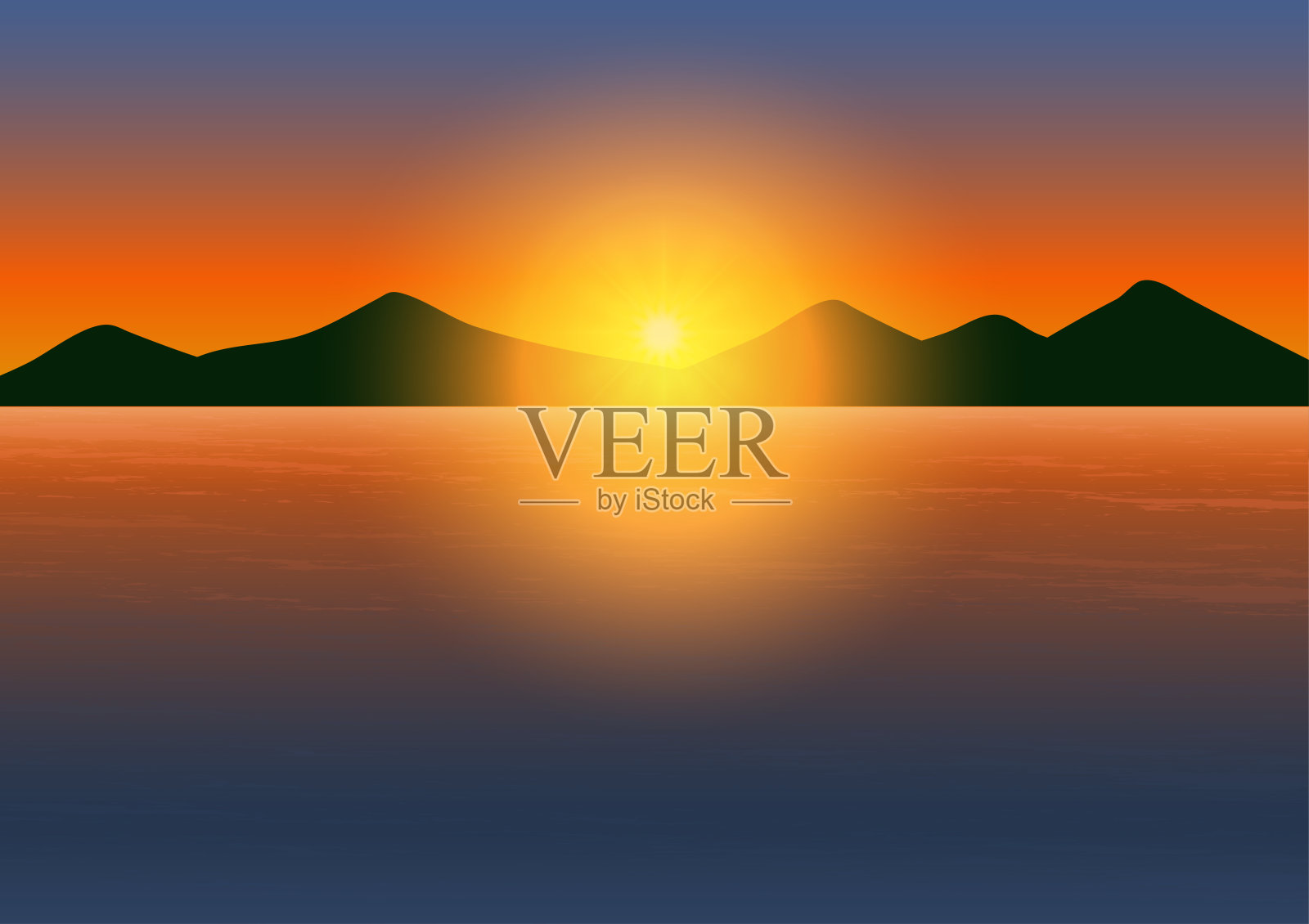 海洋上的日落或日出。插画图片素材