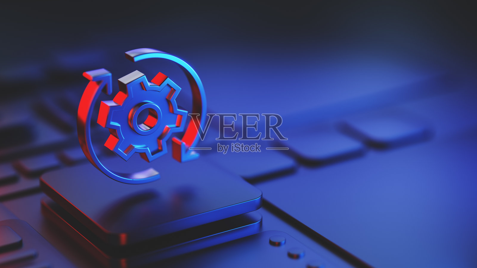 代表技术创新和流程自动化的未来派齿轮符号照片摄影图片