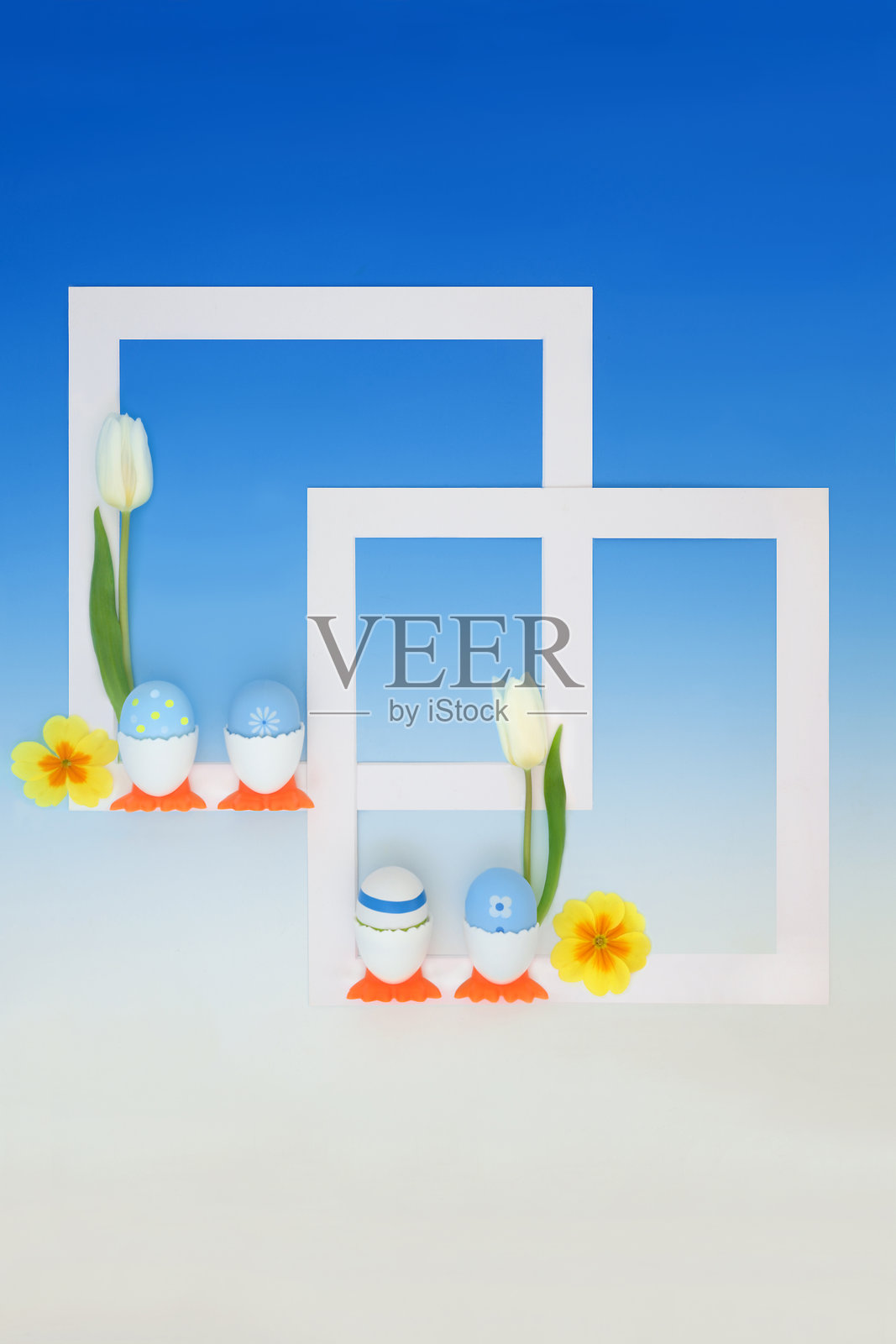复活节彩蛋春季花卉抽象背景白色边框照片摄影图片