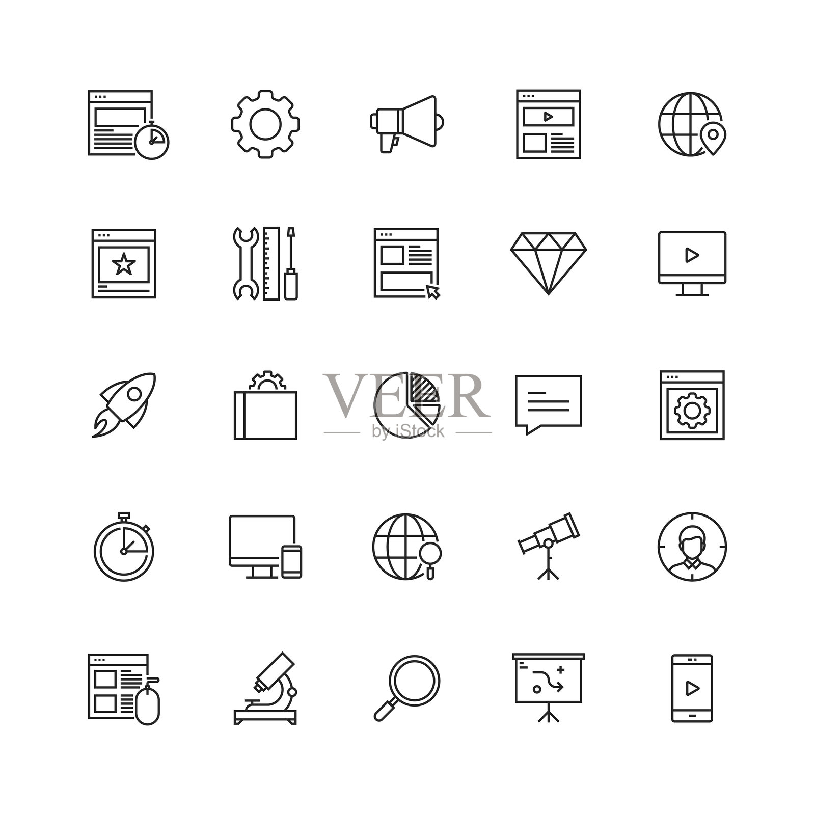 简单的一组SEO和Web优化相关的矢量线图标插画图片素材