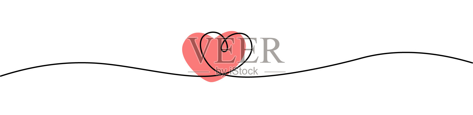 情人节快乐横幅,采用连续一笔画的心形设计和填充红色的心。时尚简约的横幅设计。简单线条风格的浪漫象征,适用于情人节卡片。可编辑的线条。插画图片素材