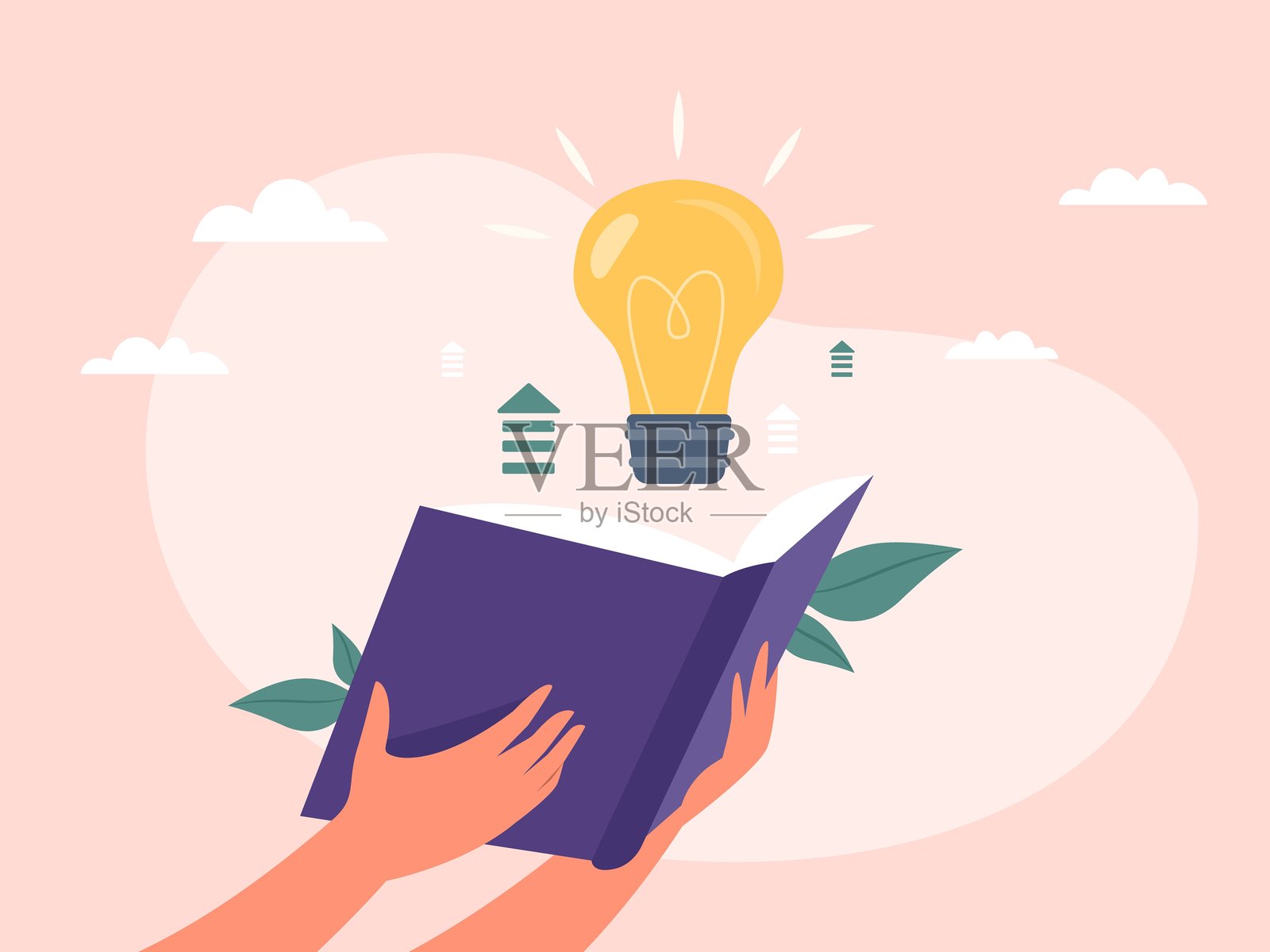 知识书籍创意。书籍出版科学发现概念,阅读教育,学习创造力,灵感发现,灯泡新解决方案矢量插图插画图片素材