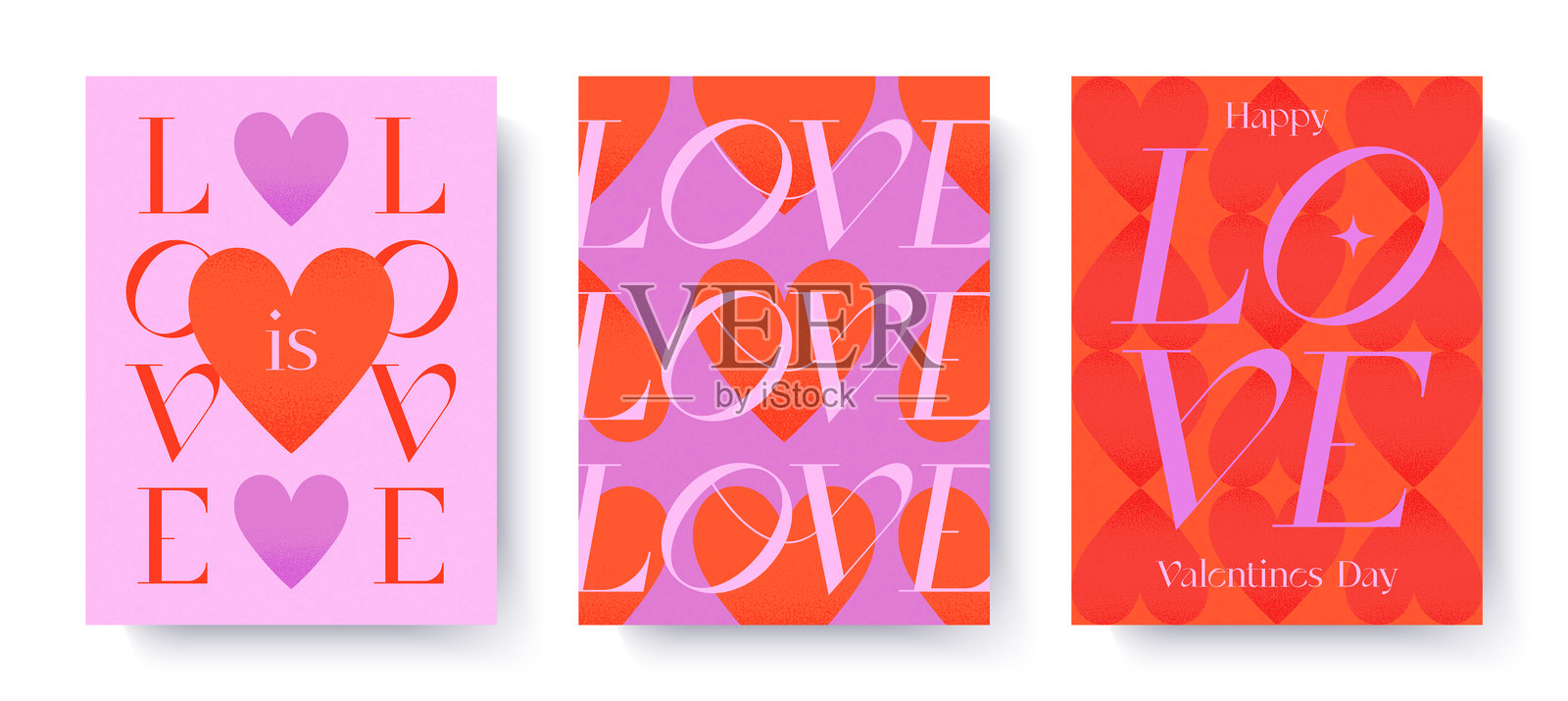 情人节浪漫插图集。带有心形图案背景的浪漫贺卡海报。插画图片素材