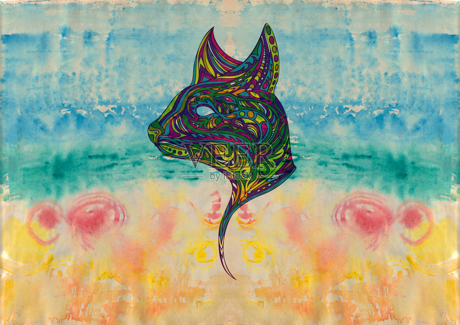 地平线上的猫科动物插画图片素材