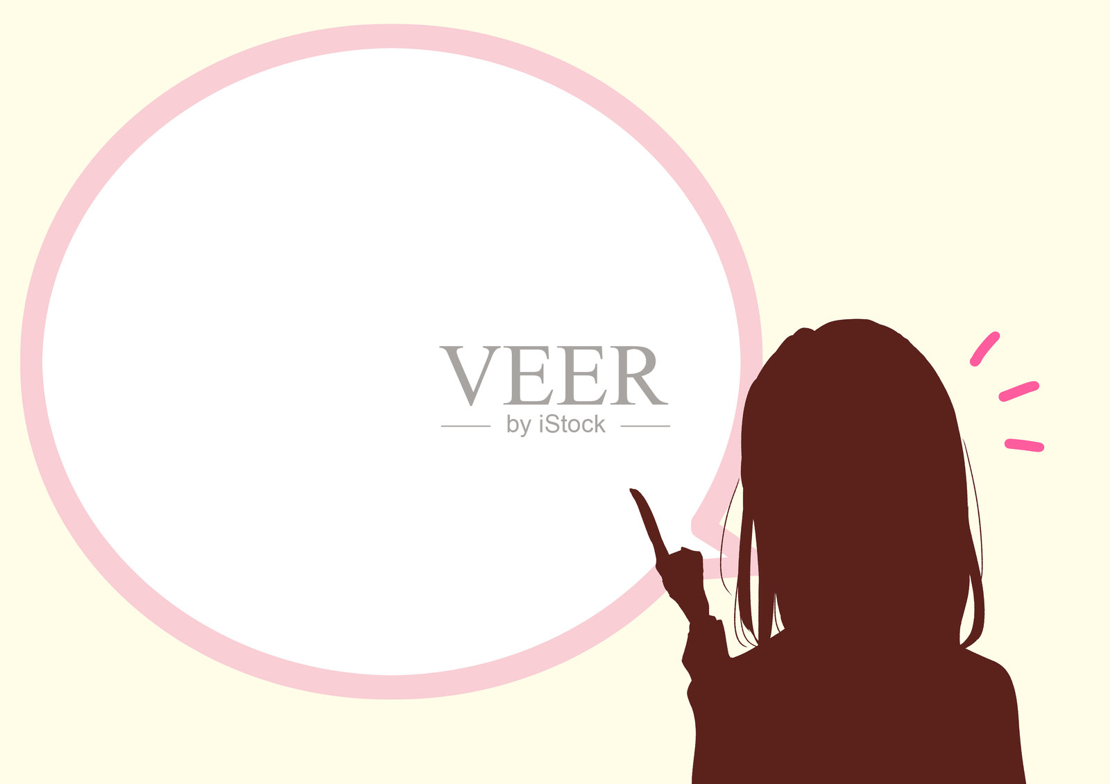 女学生用食指指着并在说话,旁边有一个对话气泡插画图片素材