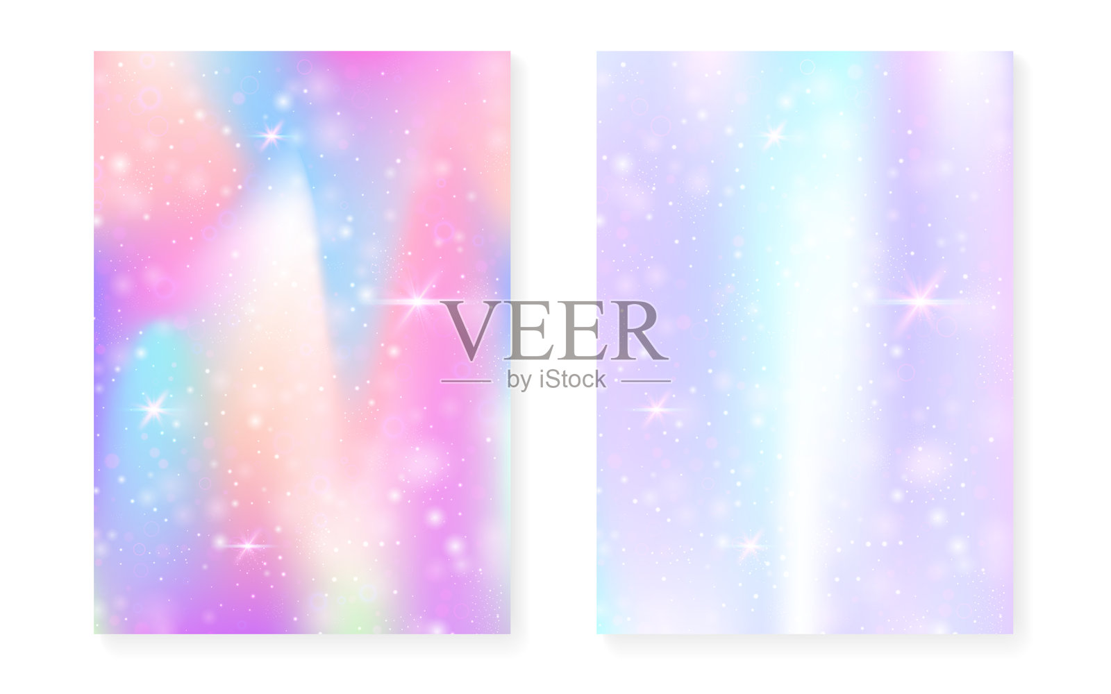 魔幻背景与公主彩虹渐变。可爱的独角兽全息图。插画图片素材