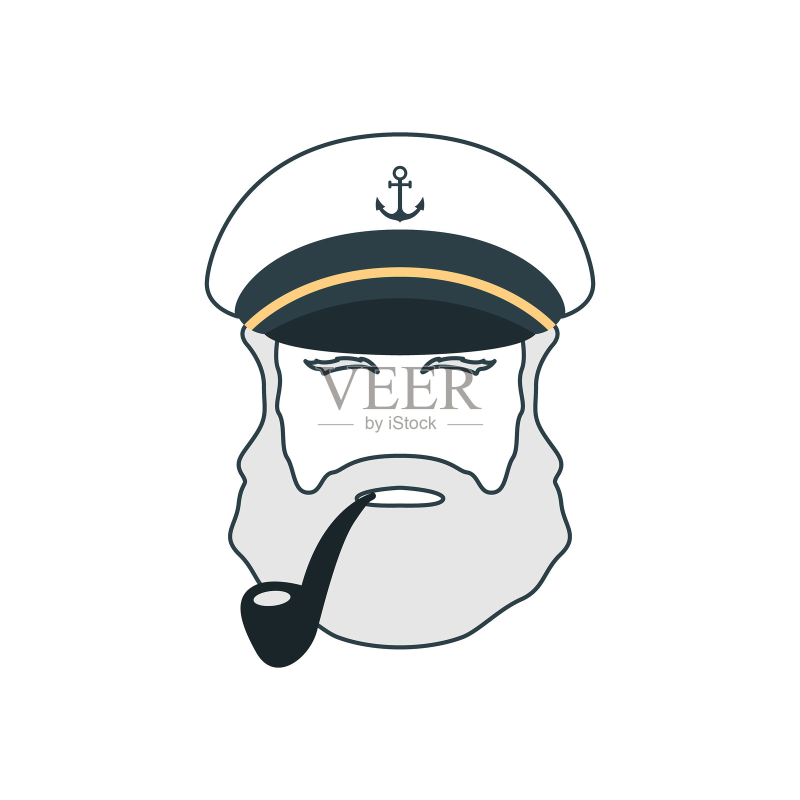 留着胡子的船长抽着烟斗,散发着海洋魅力,展示着经典风格插画图片素材