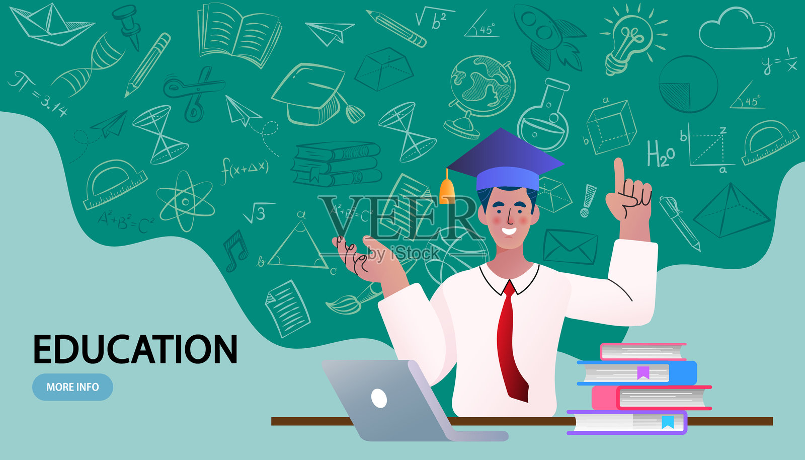 在线教育。远程学习,录制课程,视频教程隐喻。在线教育。家庭教育,远程大学毕业。电子学习和播客。矢量平面图。插画图片素材