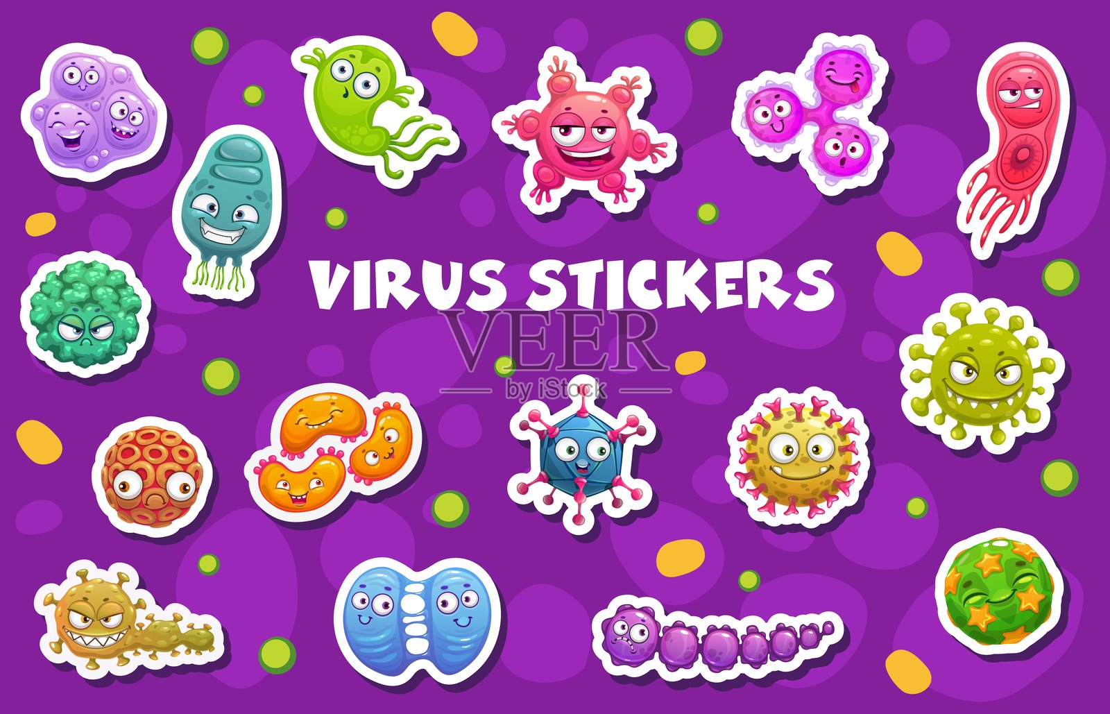有趣的细菌、病毒、病菌角色贴纸插画图片素材