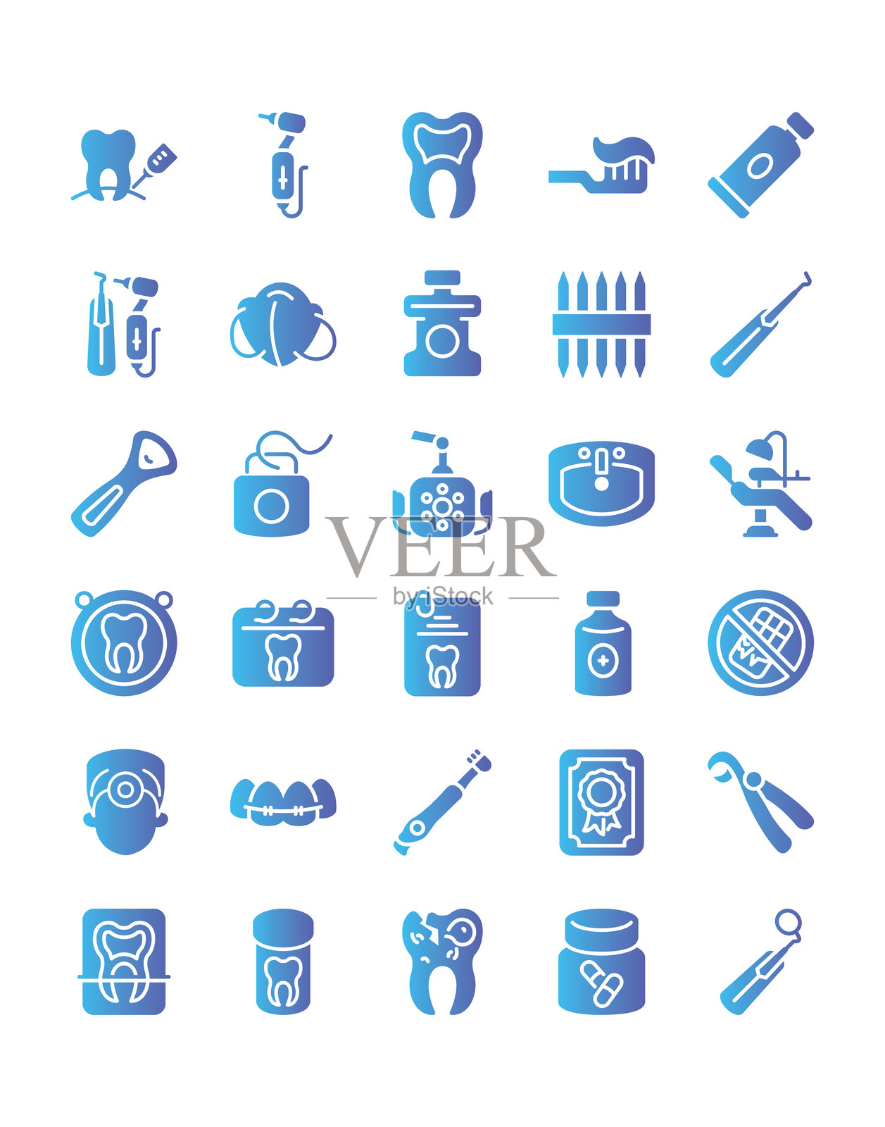 牙医图标集,30个孤立在白色背景上插画图片素材